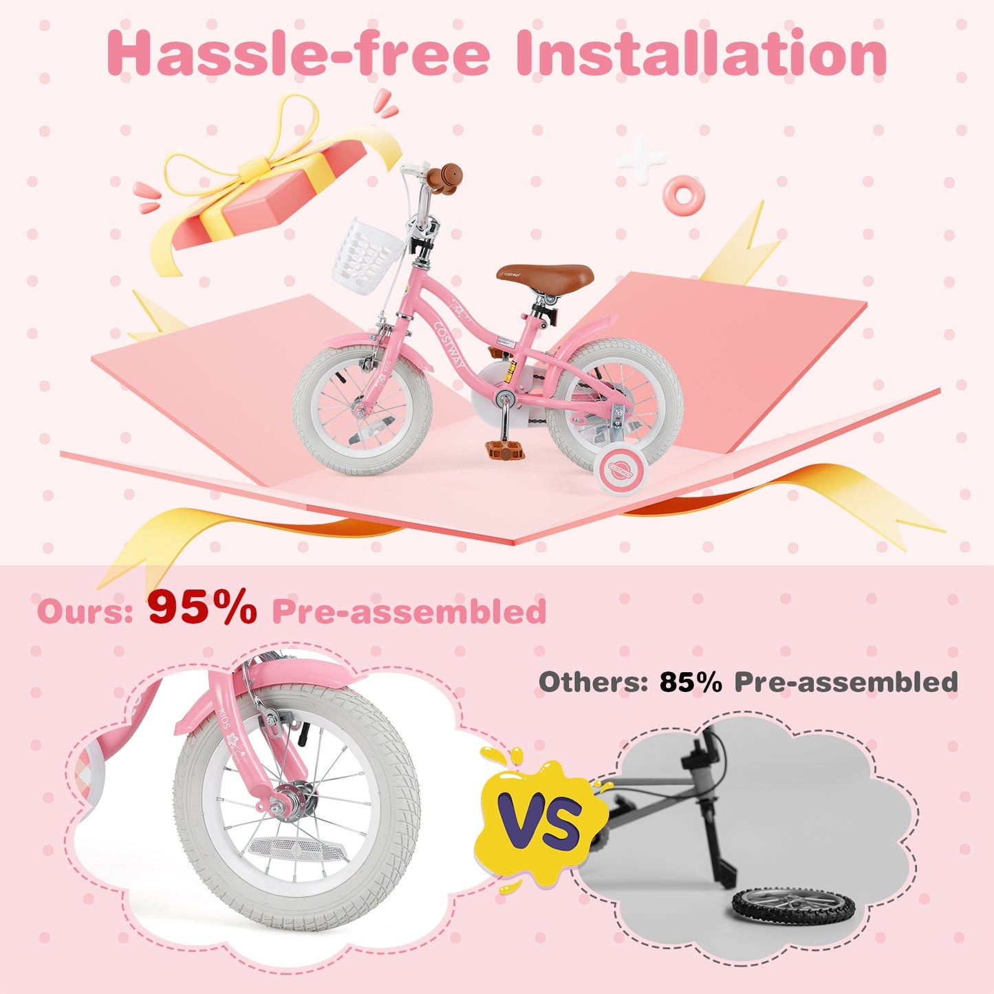 12 Inch Kids Bike with Training Wheels and Basket for Boys Girls 3-4 Years Old Kids Crystal