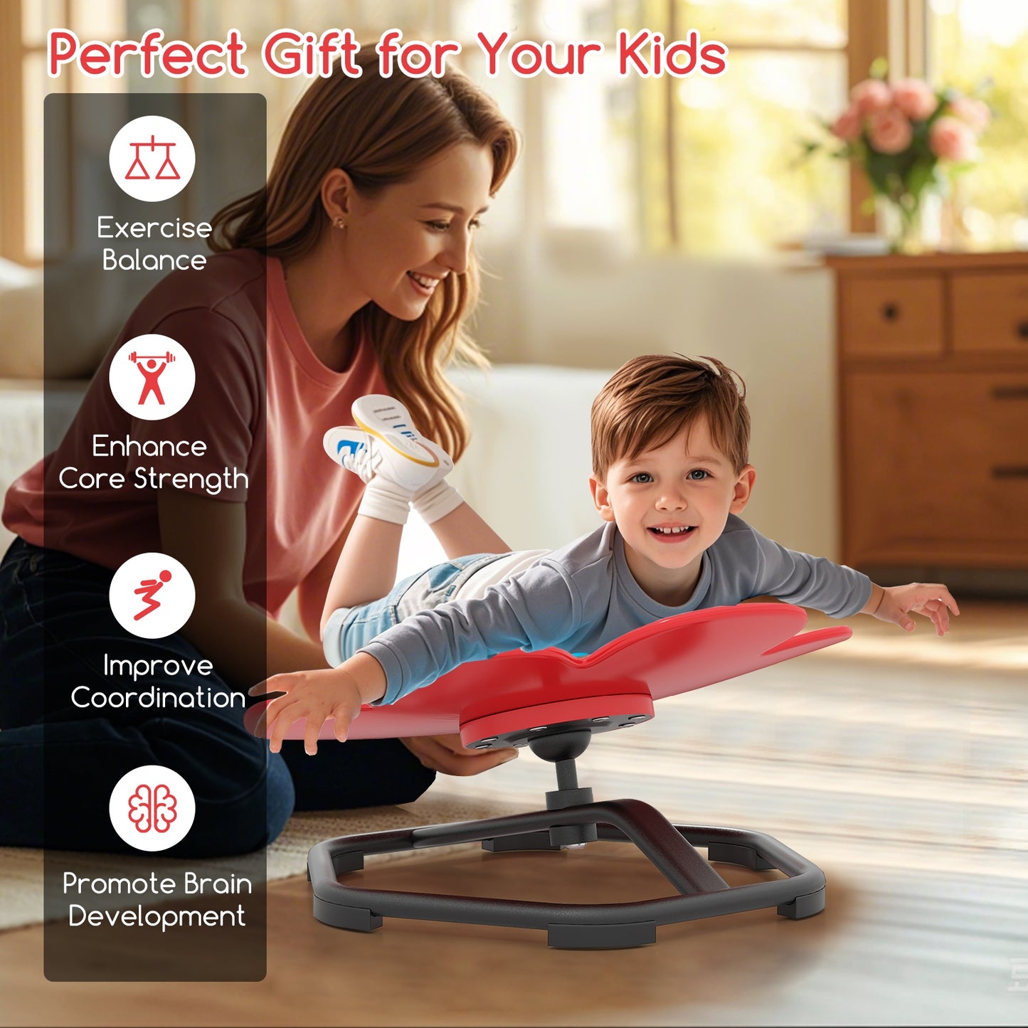 Kids Sensory Swivel Chair Elephant Petal 360° Spinning Chair-Red Kids Crystal