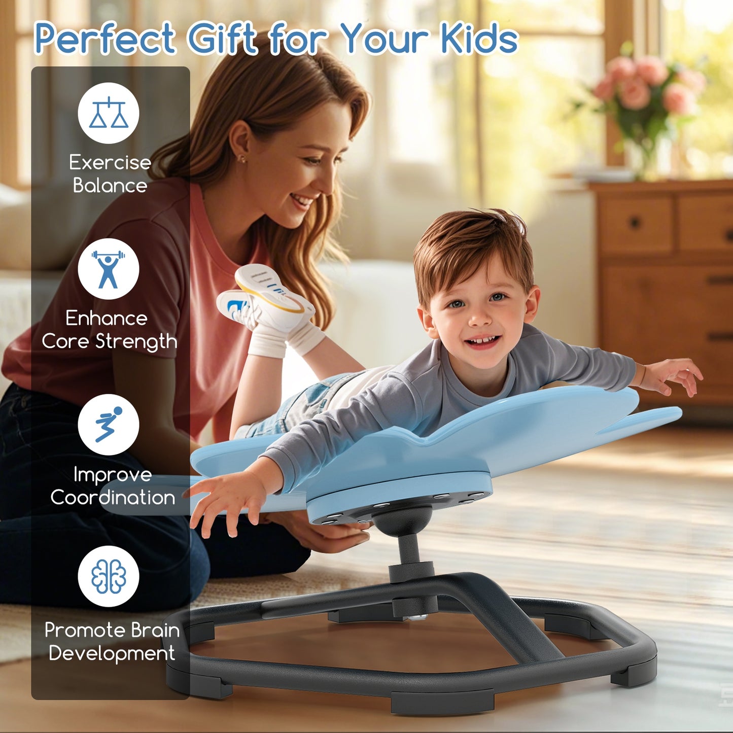 Kids Sensory Swivel Chair Elephant Petal 360° Spinning Chair-Blue Kids Crystal