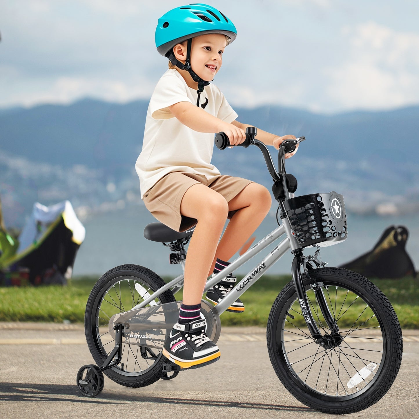 18 Inch Kids Bike Adjustable with Transparent Chain Cover for 4-8 Years Old Kids Crystal