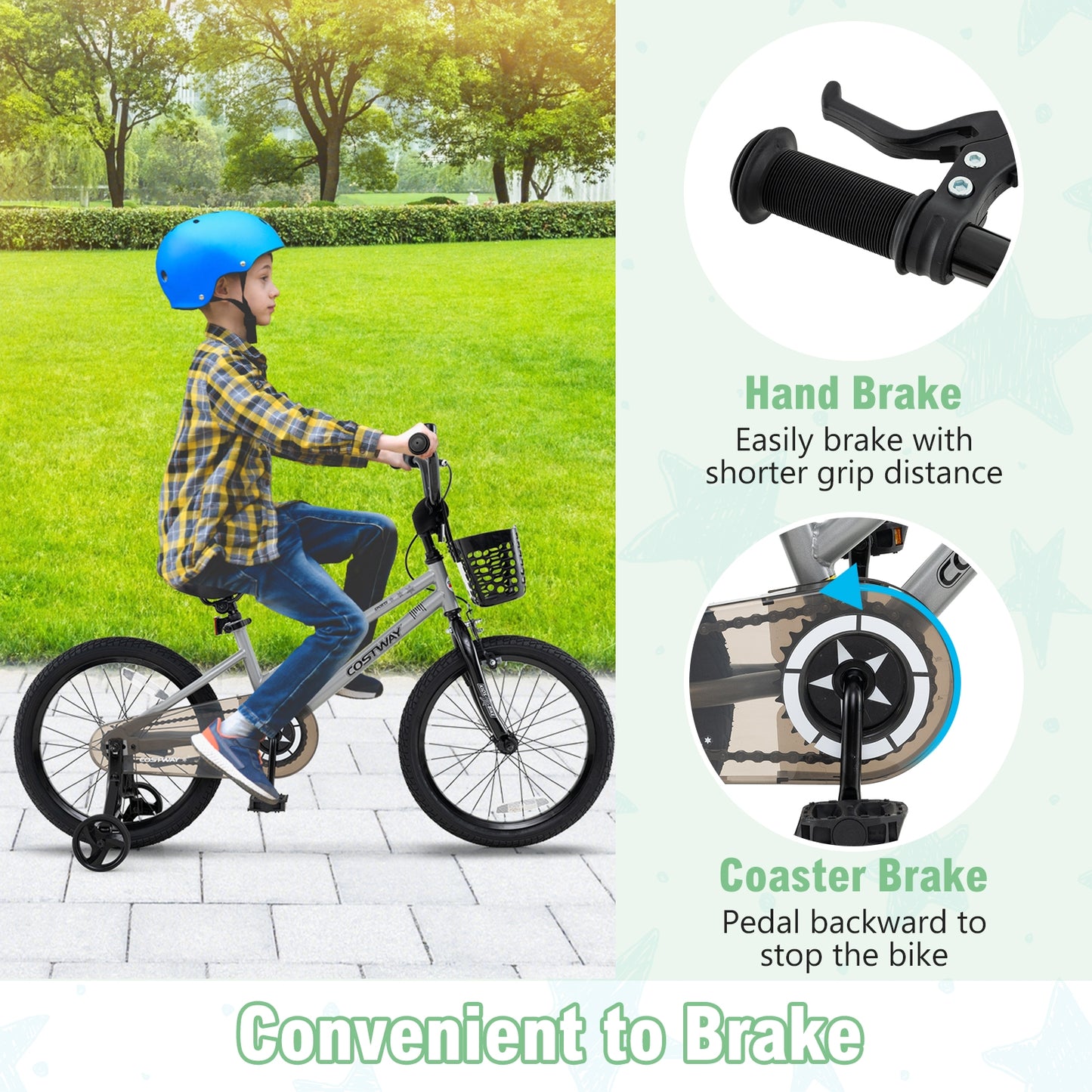 18 Inch Kids Bike Adjustable with Transparent Chain Cover for 4-8 Years Old Kids Crystal