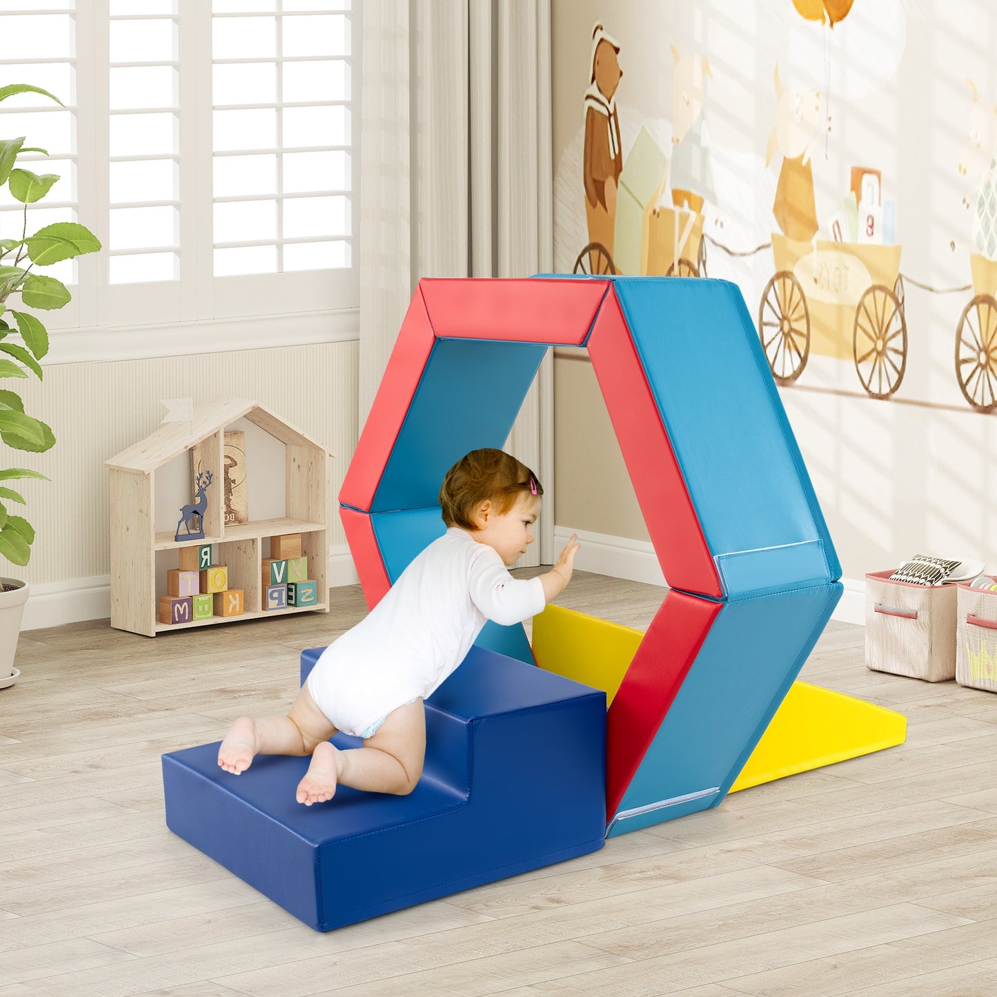 3-Piece Baby Foam Climbing Blocks Climb and Crawl Set with 100 Ocean Balls-Yellow Kids Crystal