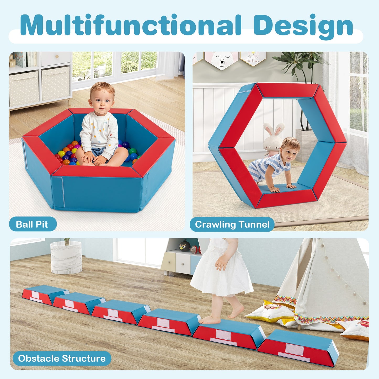 3-Piece Baby Foam Climbing Blocks Climb and Crawl Set with 100 Ocean Balls-Yellow Kids Crystal