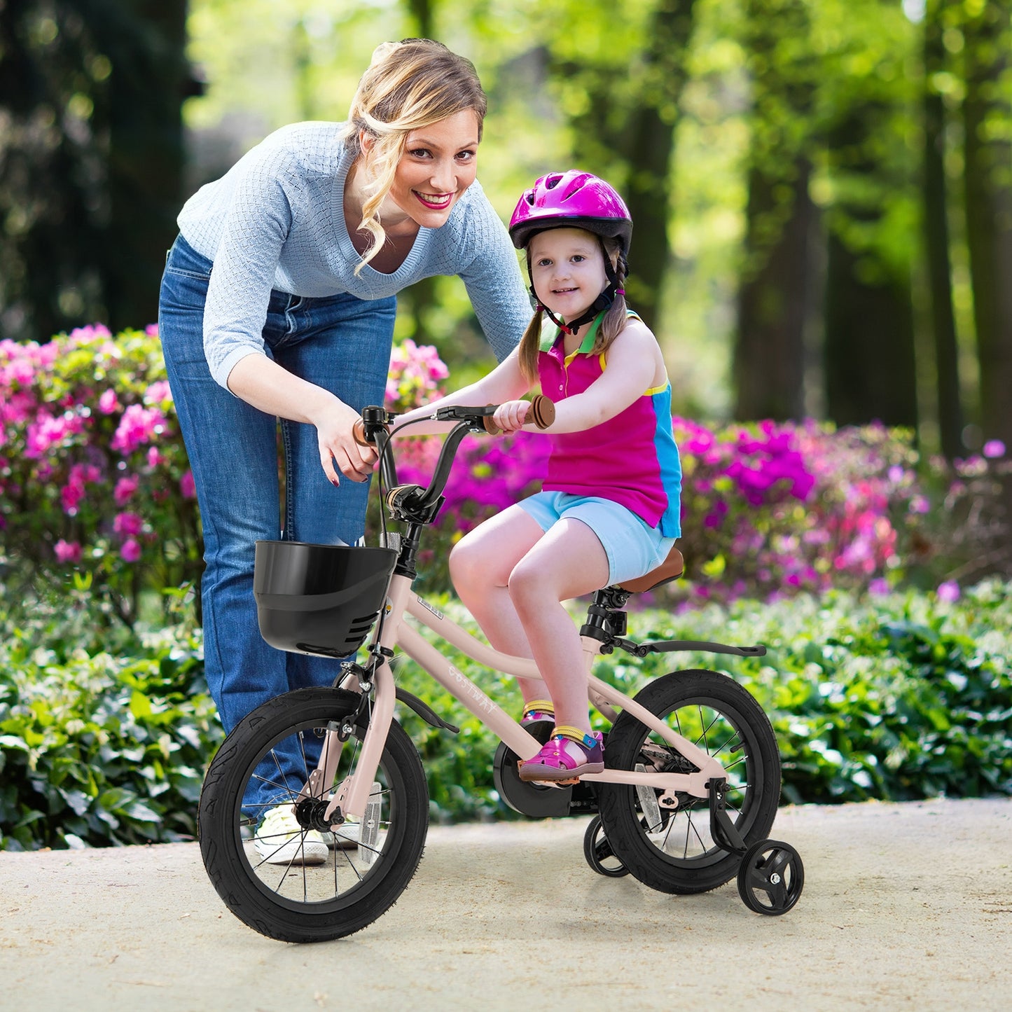 14 Inches Kids Bike with Basket and Adjustable Handlebar for 3-5 Years Old Kids Crystal
