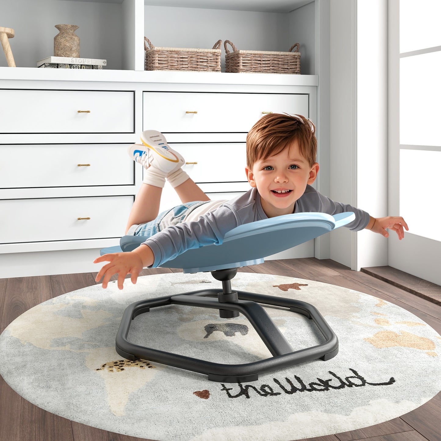 Kids Sensory Swivel Chair Elephant 360° Spinning Chair with Non-Slip Metal Base-Blue