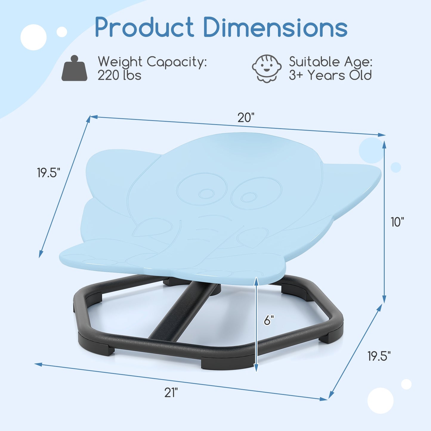 Kids Sensory Swivel Chair Elephant 360° Spinning Chair with Non-Slip Metal Base-Blue