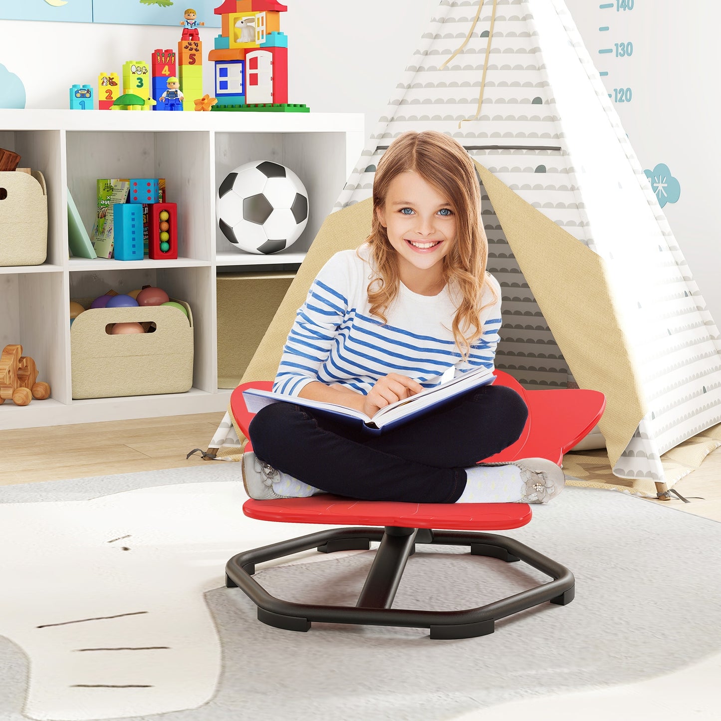 Kids Sensory Swivel Chair Elephant 360° Spinning Chair with Non-Slip Metal Base-Red