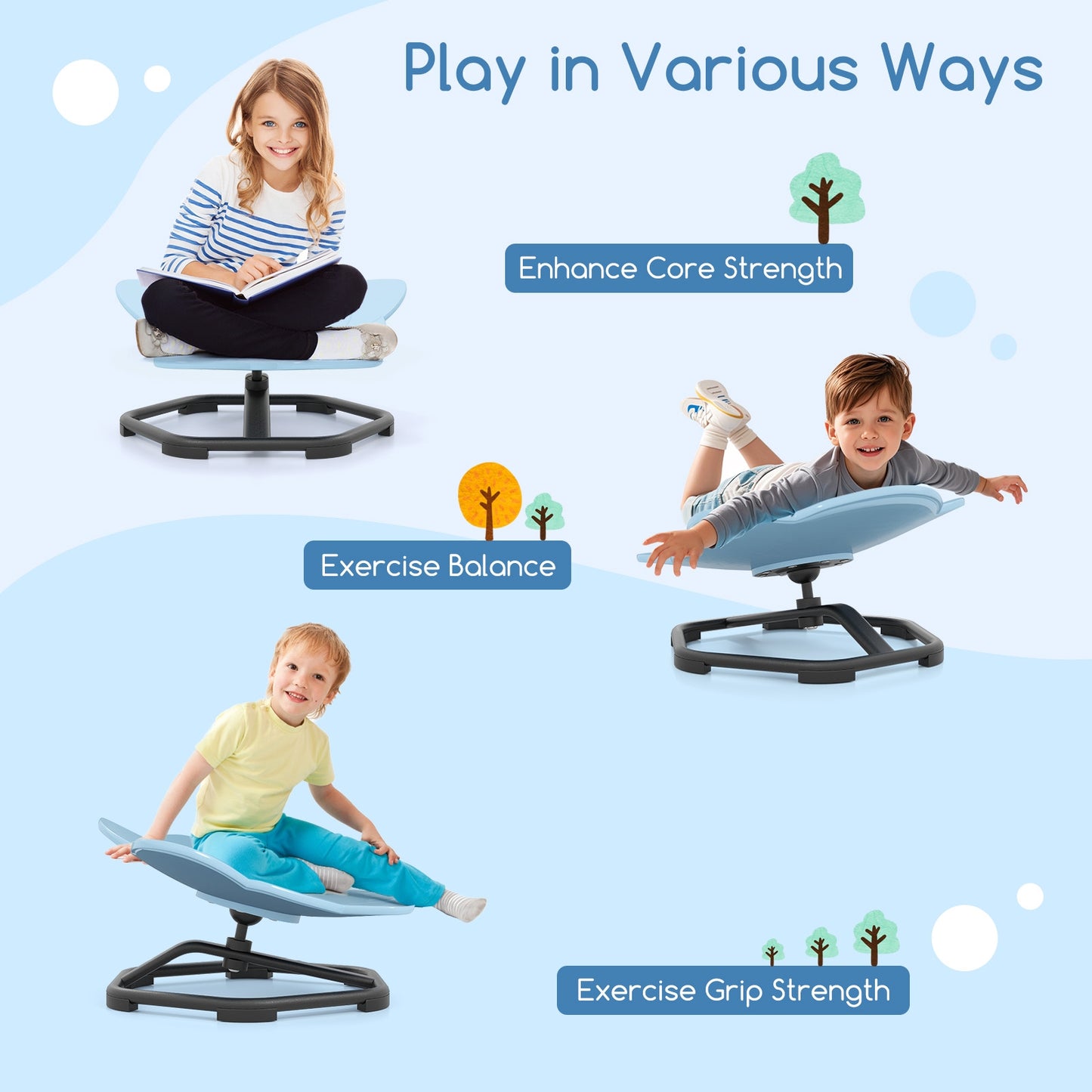 Kids Sensory Swivel Chair Elephant 360° Spinning Chair with Non-Slip Metal Base-Blue