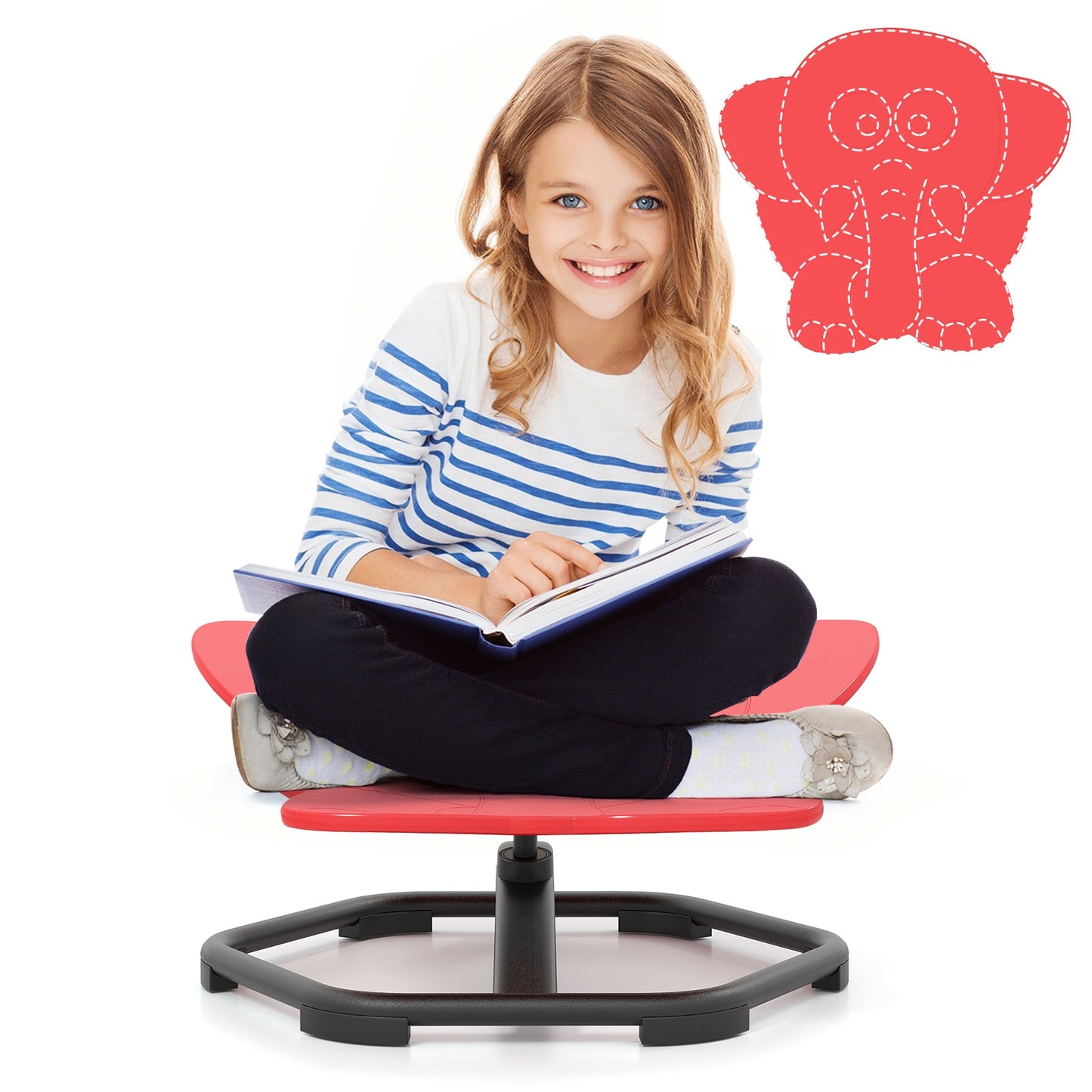 Kids Sensory Swivel Chair Elephant 360° Spinning Chair with Non-Slip Metal Base-Red