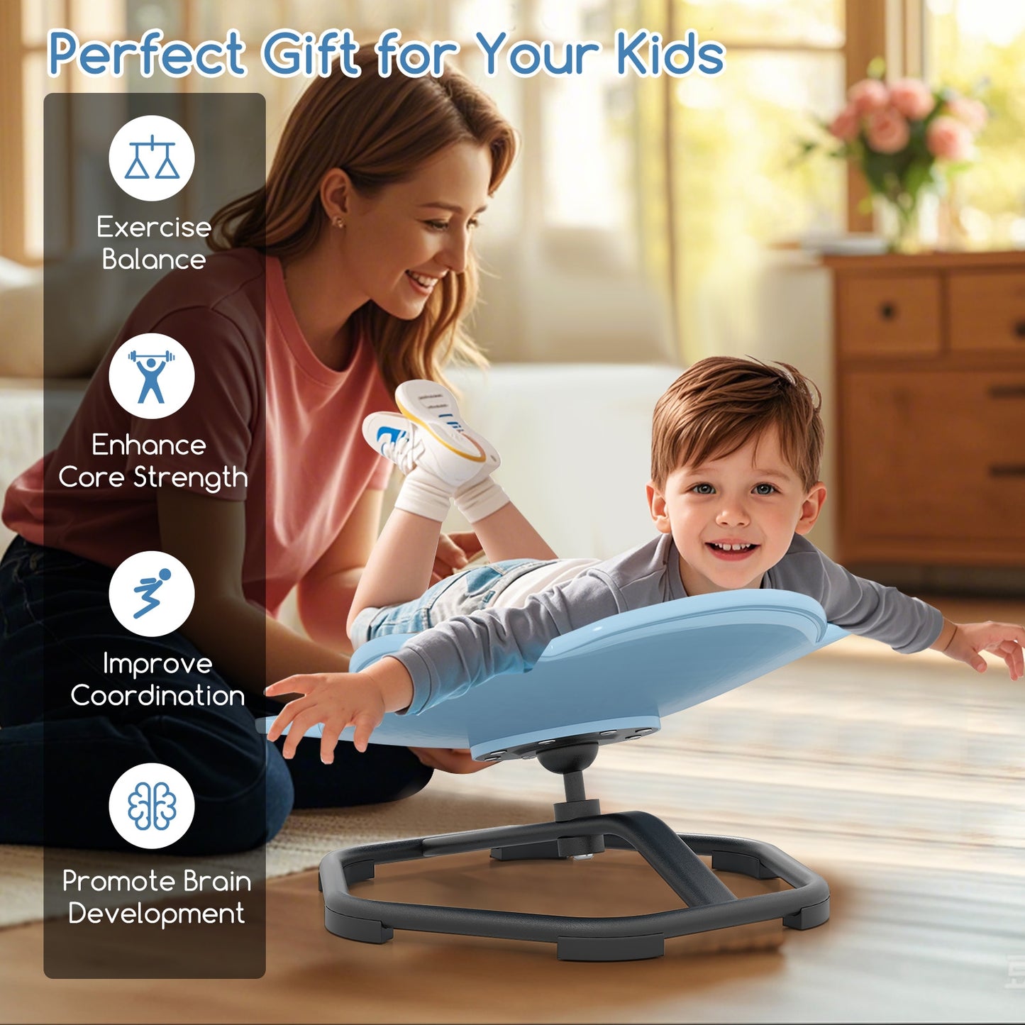 Kids Sensory Swivel Chair Elephant 360° Spinning Chair with Non-Slip Metal Base-Blue Kids Crystal