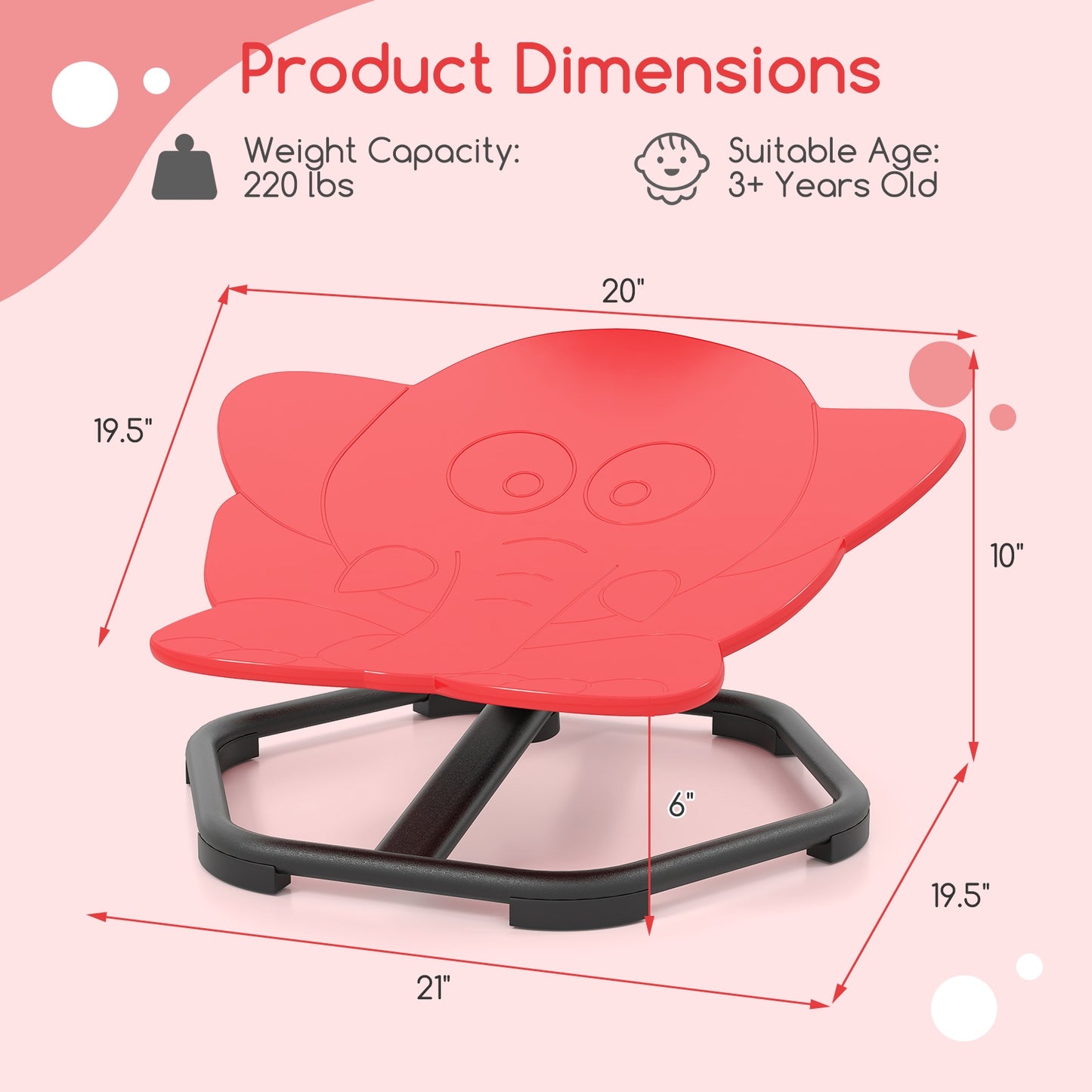 Kids Sensory Swivel Chair Elephant 360° Spinning Chair with Non-Slip Metal Base-Red