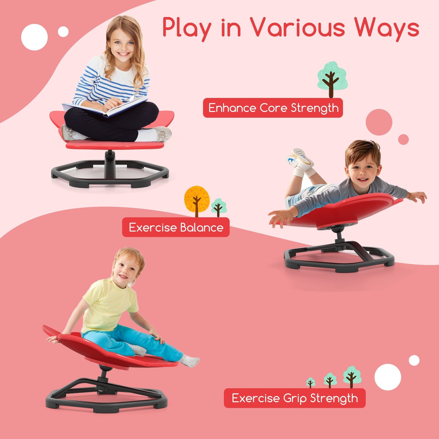 Kids Sensory Swivel Chair Elephant 360° Spinning Chair with Non-Slip Metal Base-Red