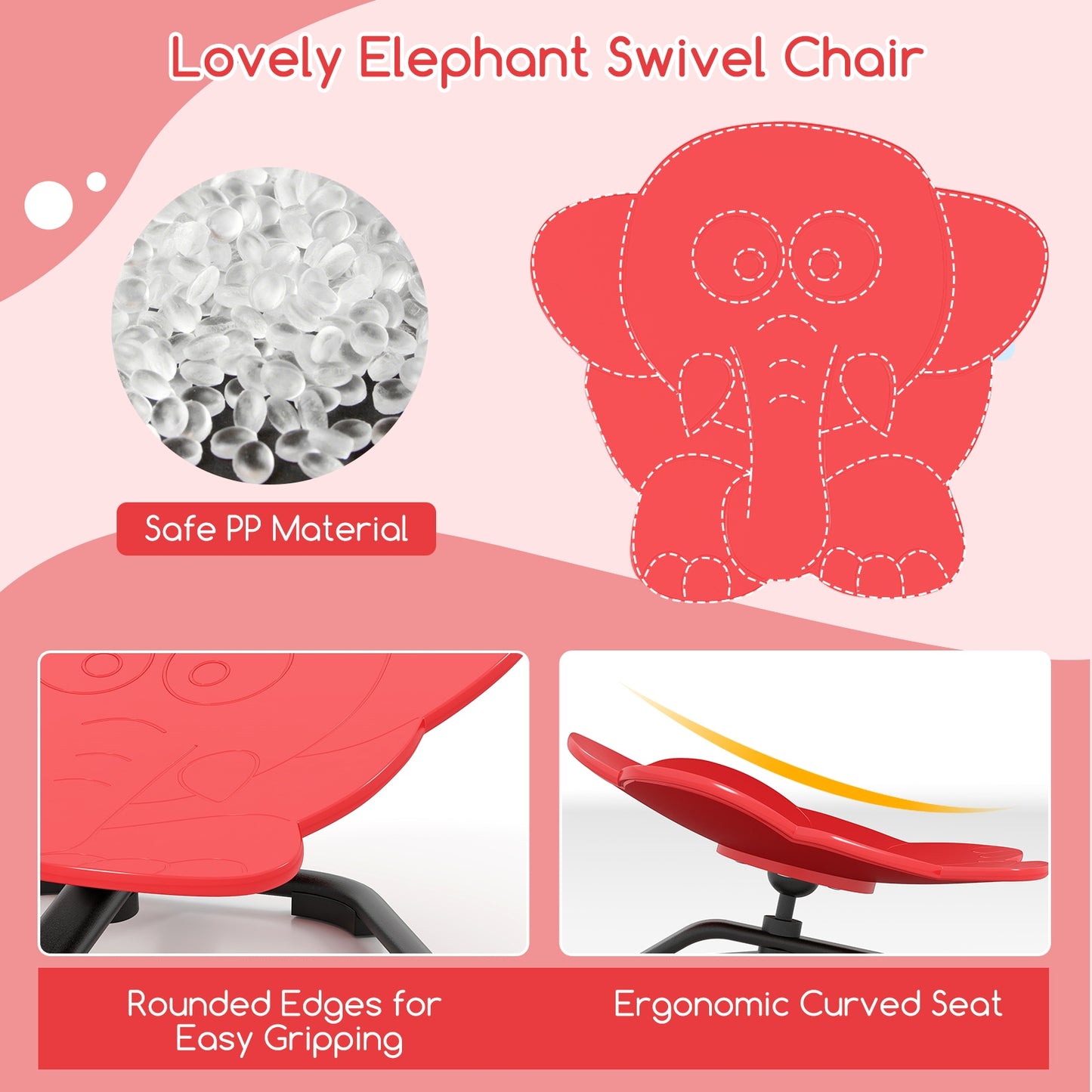Kids Sensory Swivel Chair Elephant 360° Spinning Chair with Non-Slip Metal Base-Red