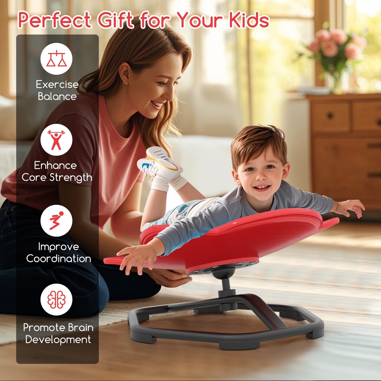 Kids Sensory Swivel Chair Elephant 360° Spinning Chair with Non-Slip Metal Base-Red Kids Crystal