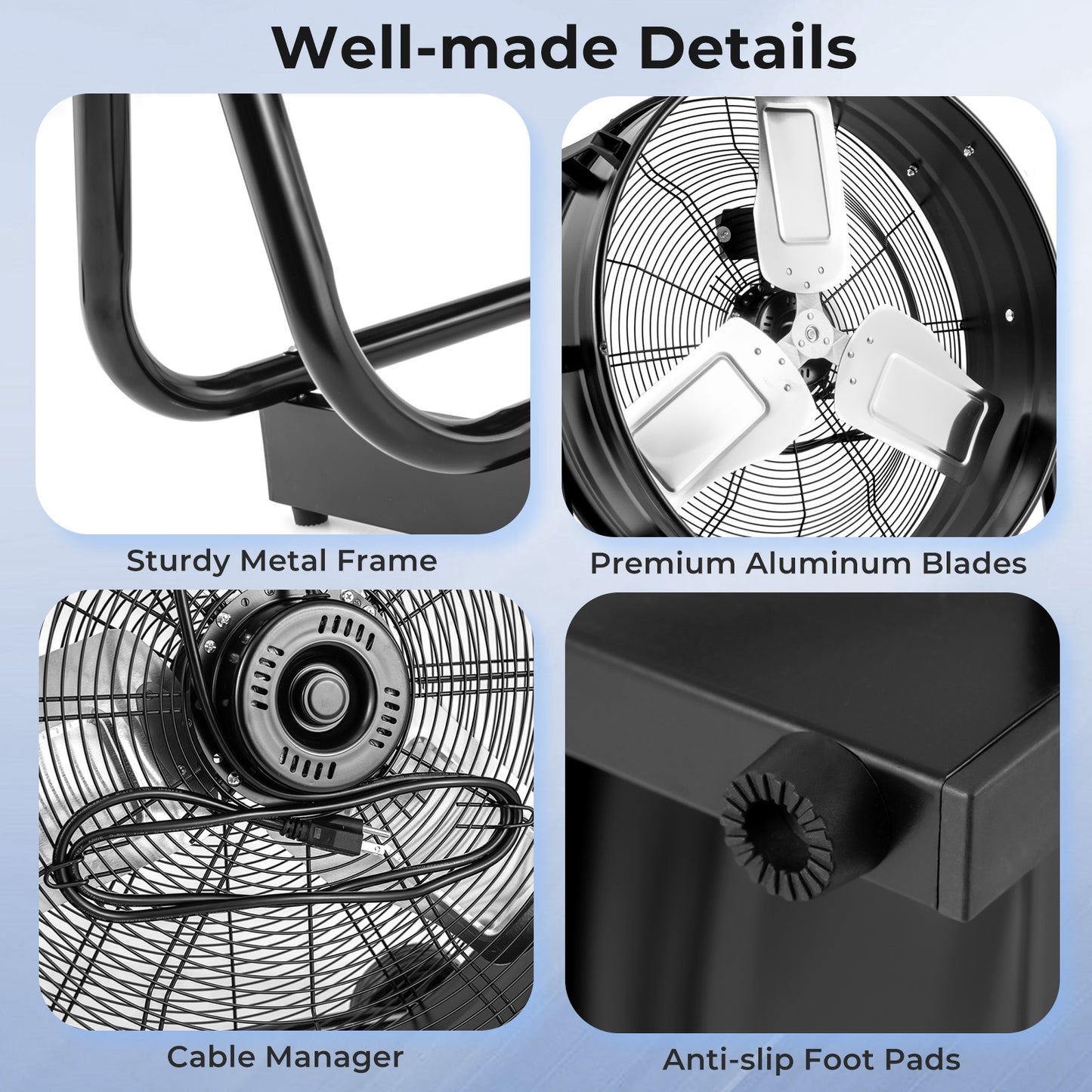 Industrial Drum Fan with 2 Wheels and 360-Degree Adjustable Tilt-Black Kids Crystal