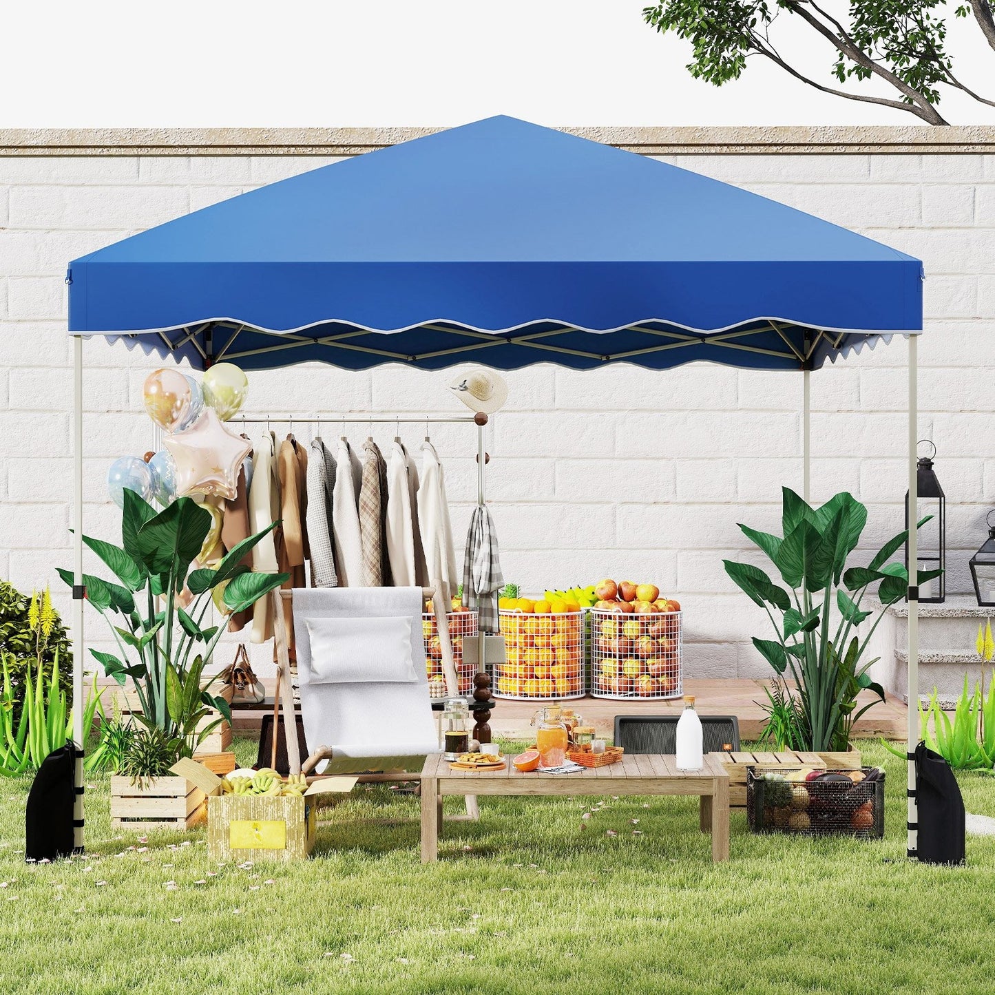 Foldable 10 X 10 Feet Pop up Canopy Tent with Wheeled Bag-Blue Kids Crystal