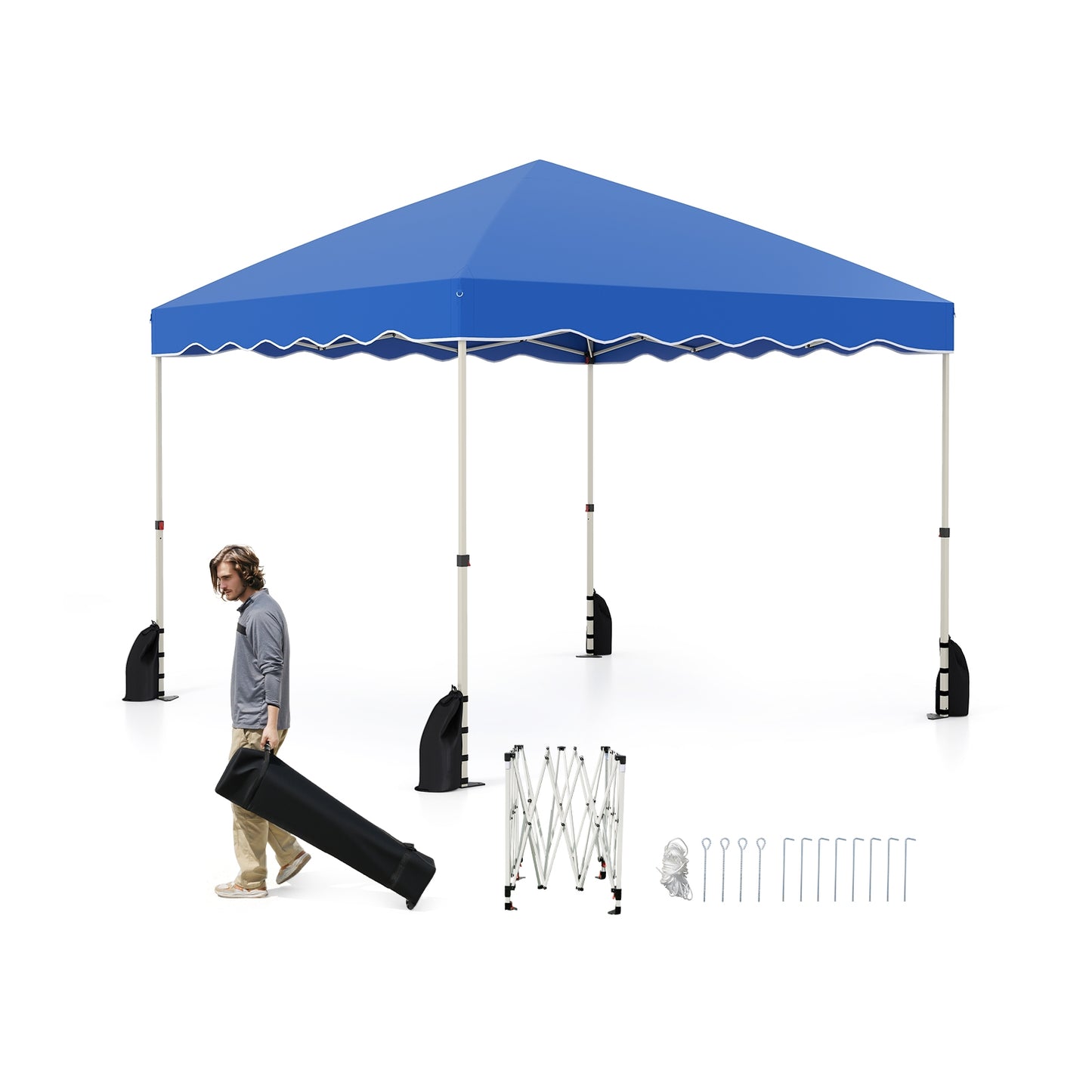 Foldable 10 X 10 Feet Pop up Canopy Tent with Wheeled Bag-Blue Kids Crystal