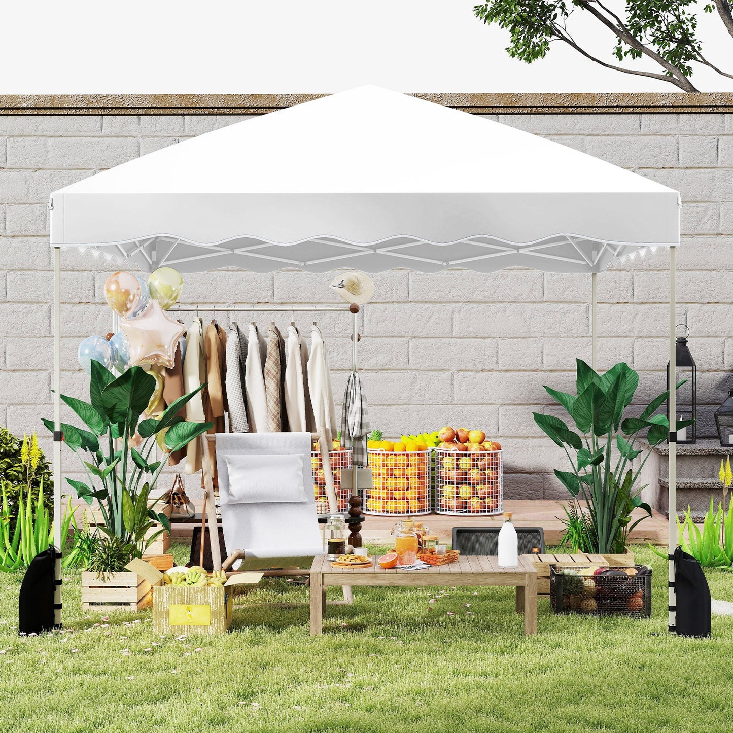 Foldable 10 X 10 Feet Pop up Canopy Tent with Wheeled Bag-White Kids Crystal