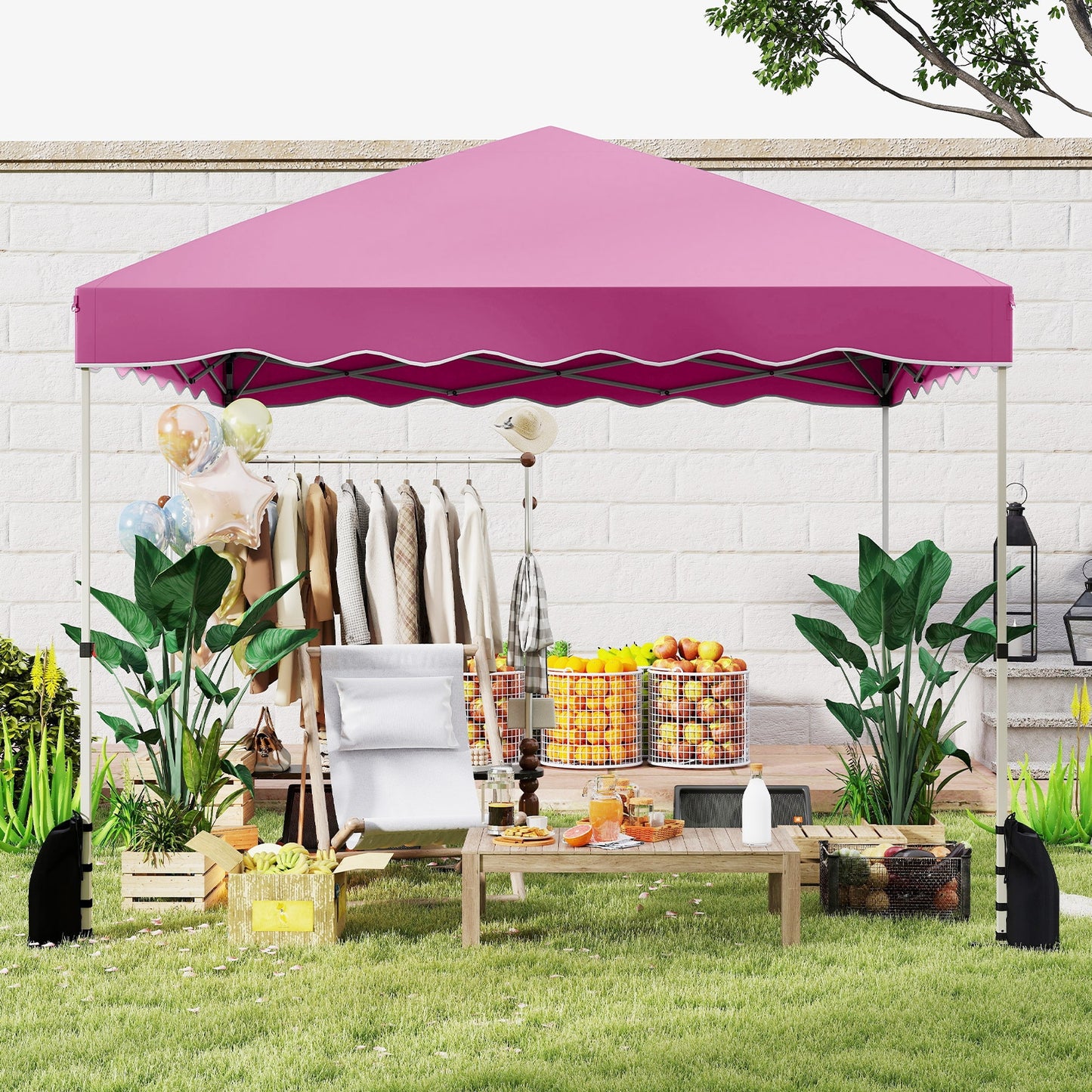 Foldable 10 X 10 Feet Pop up Canopy Tent with Wheeled Bag-Pink Kids Crystal