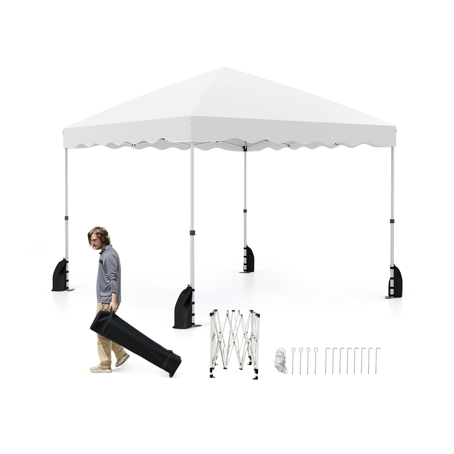Foldable 10 X 10 Feet Pop up Canopy Tent with Wheeled Bag-White Kids Crystal
