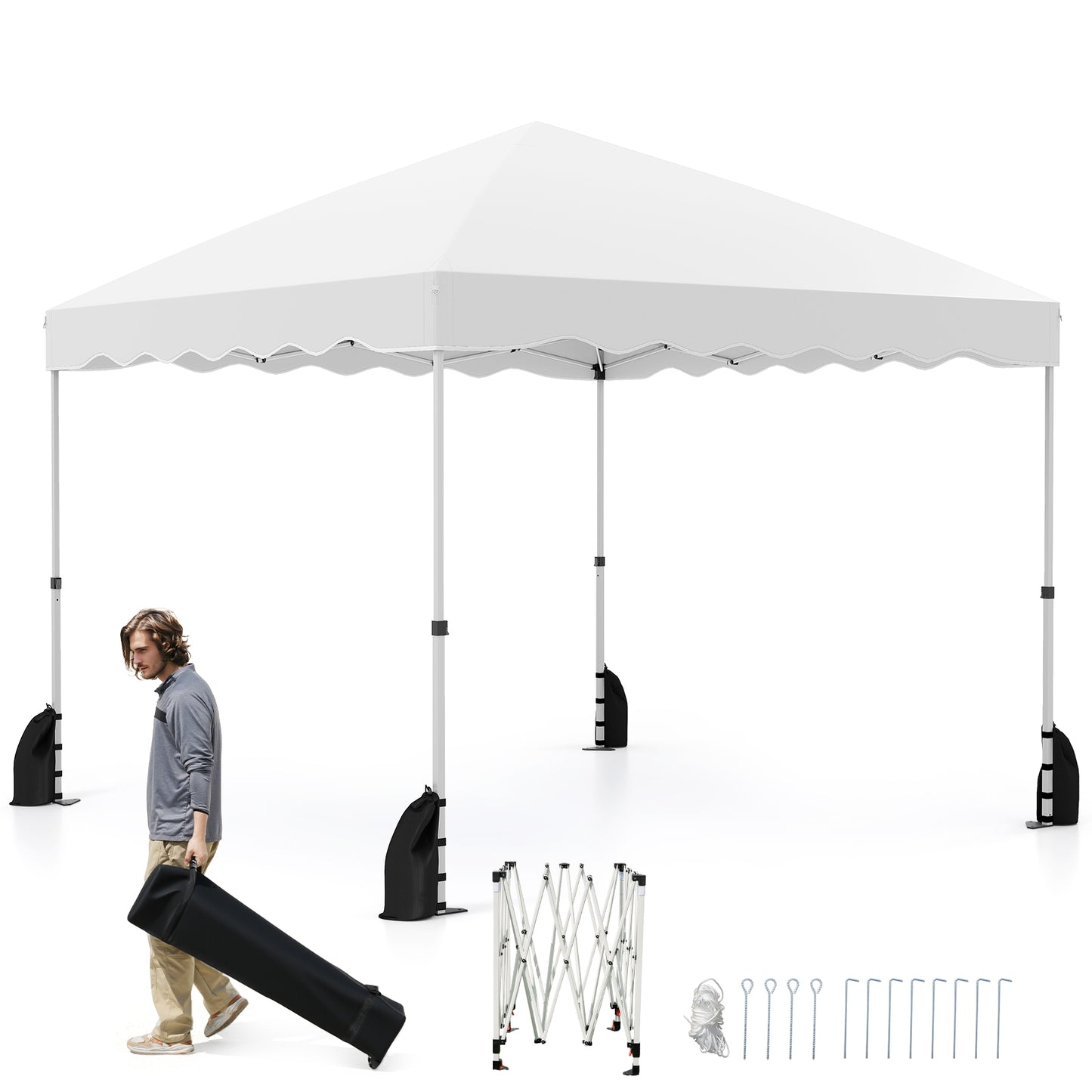 Foldable 10 X 10 Feet Pop up Canopy Tent with Wheeled Bag-White Kids Crystal