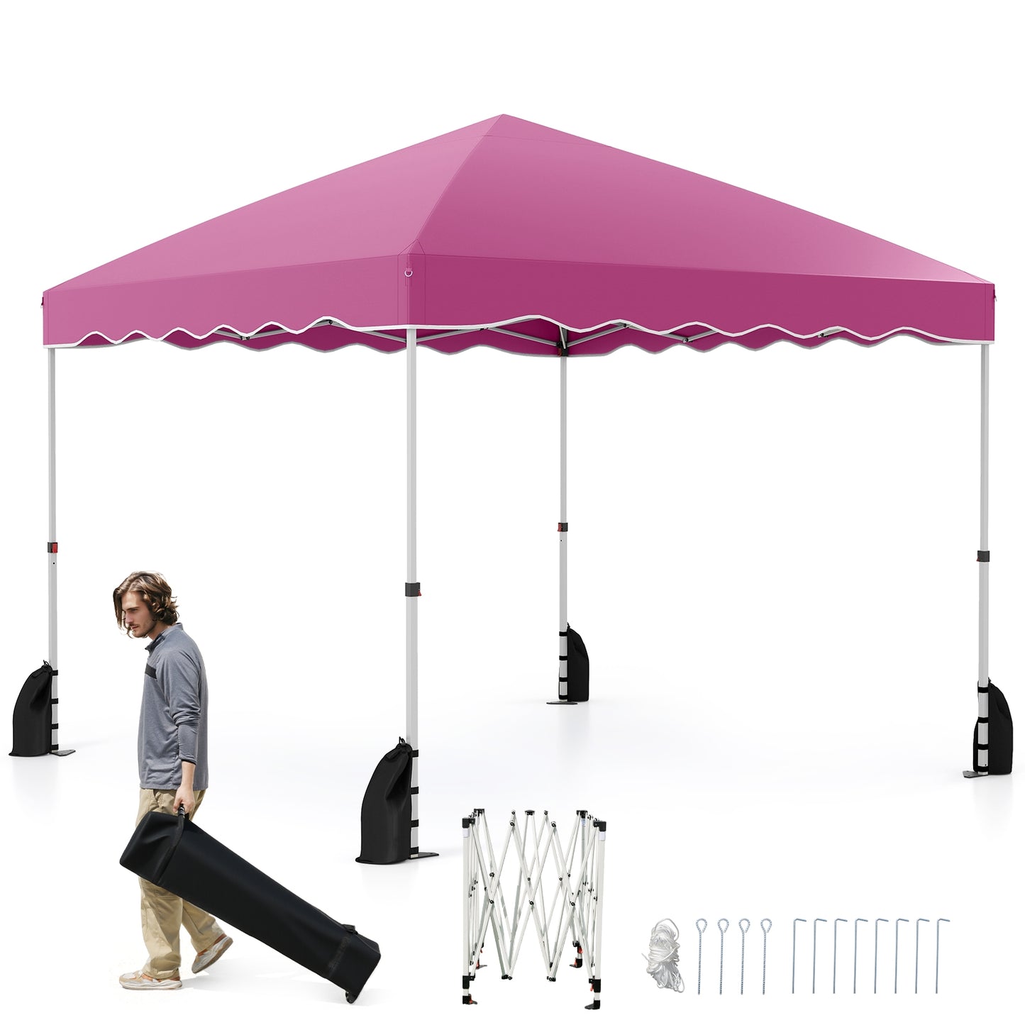 Foldable 10 X 10 Feet Pop up Canopy Tent with Wheeled Bag-Pink Kids Crystal