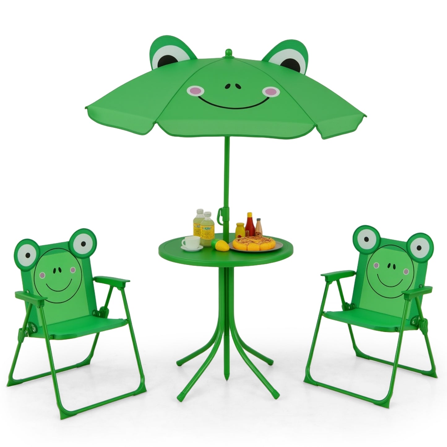 4 Pieces Kids Picnic Set with 2 Folding Chairs and Height Adjustable Umbrella-Green Kids Crystal