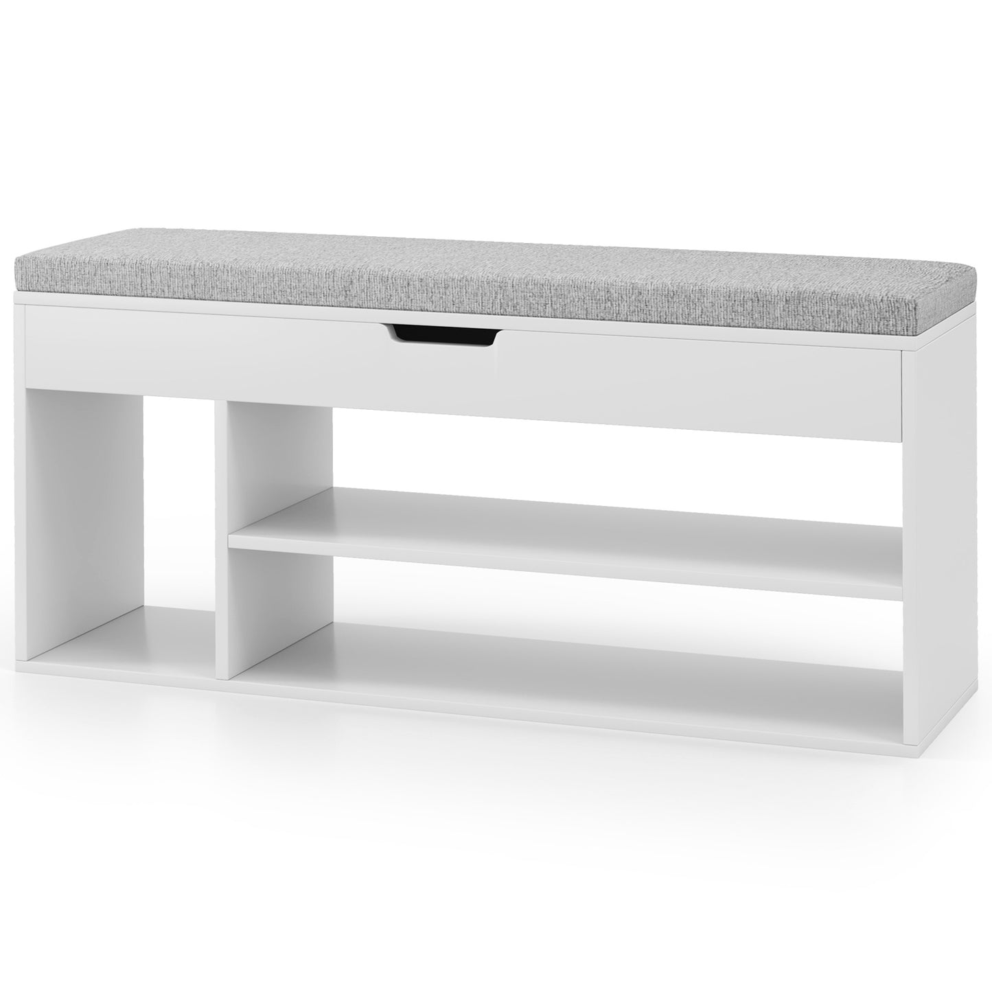 Padded Seat Shoe Bench with Hidden Storage and 3 Open Shelves-White Kids Crystal