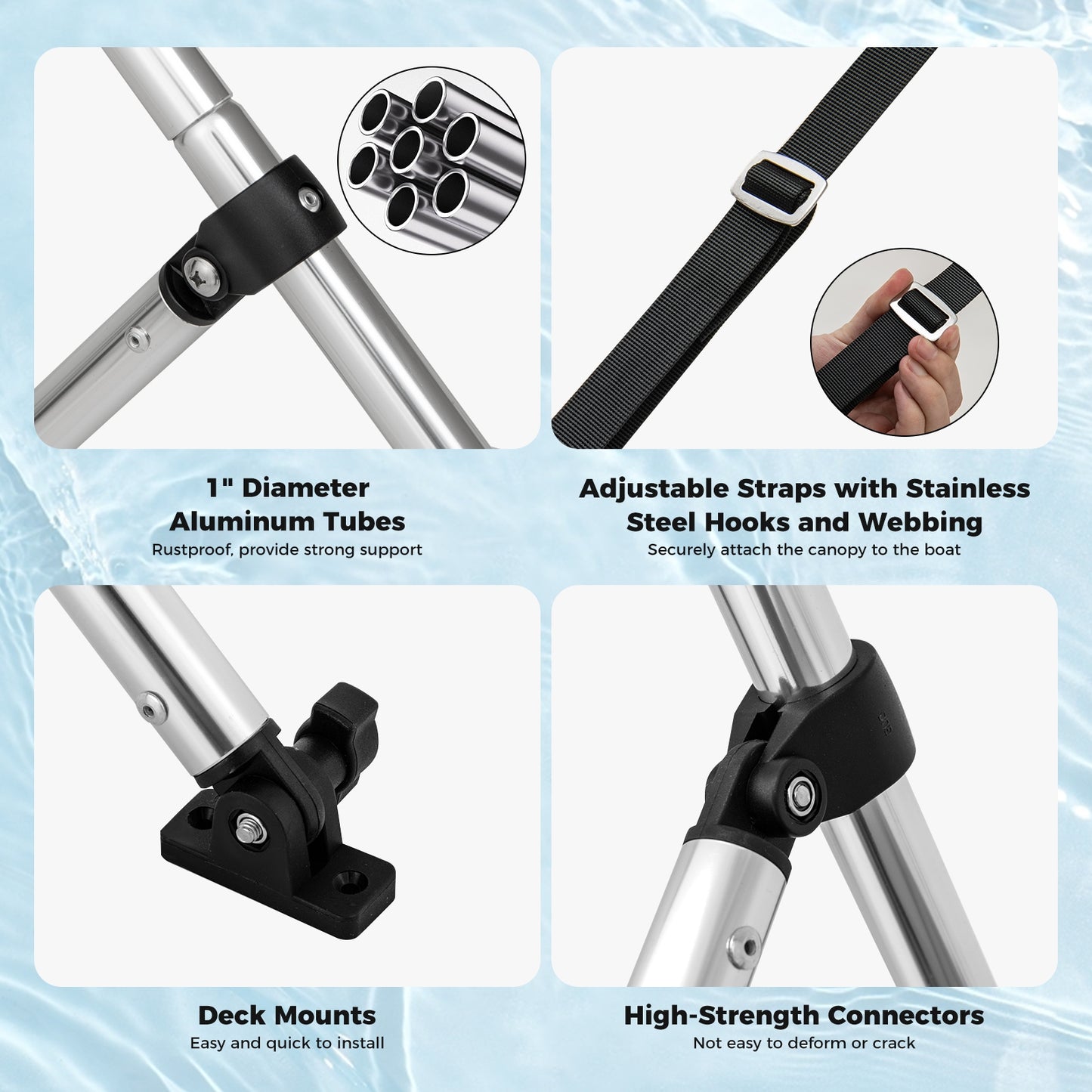 3-Bow/4-Bow Boat Bimini Top Sun Shade Boat Canopy with Storage Boot-4-Bow Kids Crystal