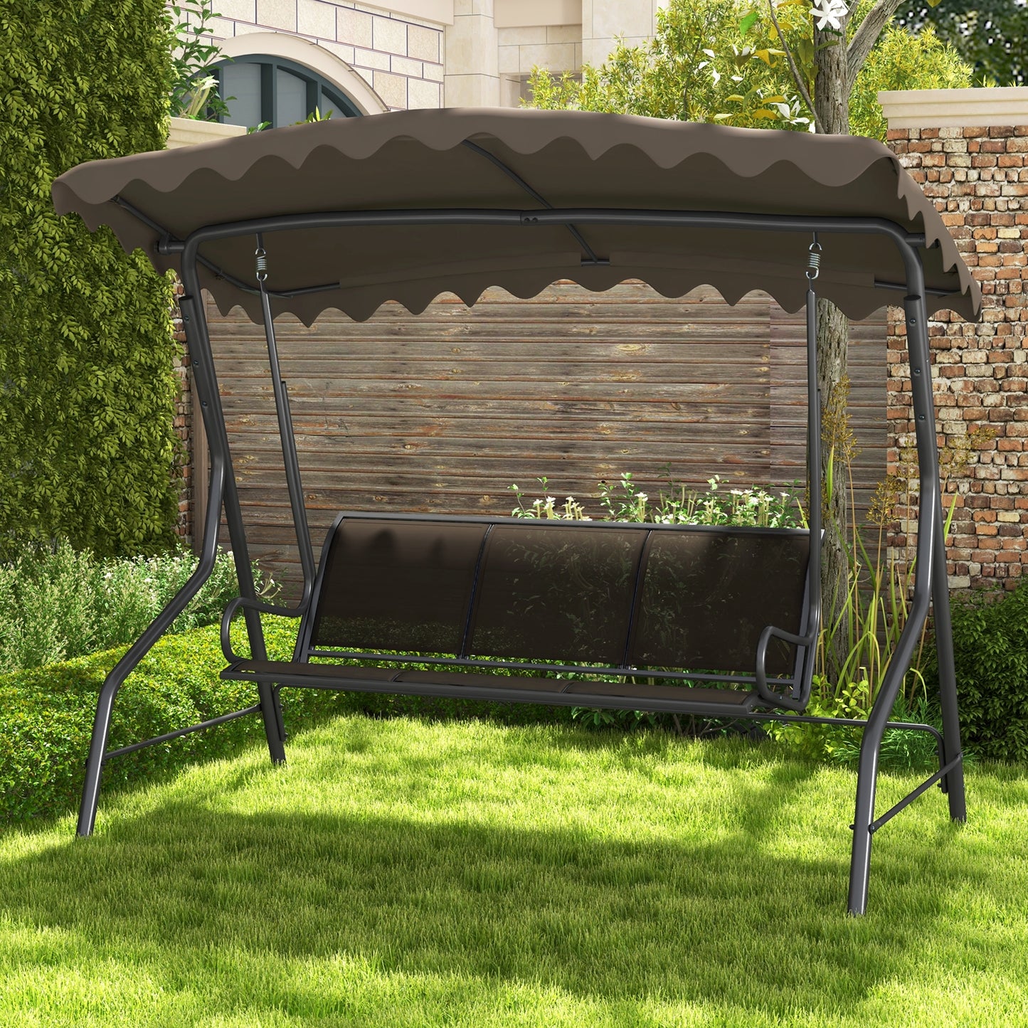 3-Seat Outdoor Porch Canopy Swing with Adjustable Shading-Brown Kids Crystal
