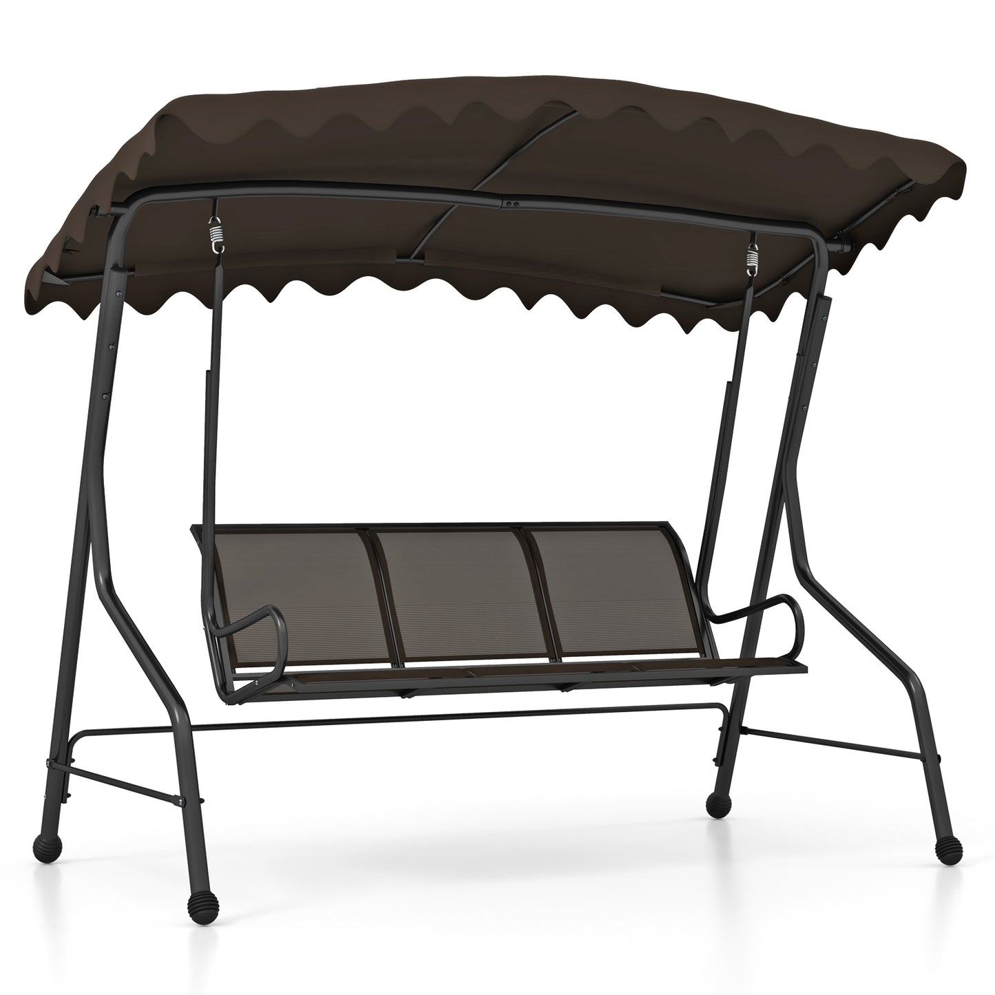 3-Seat Outdoor Porch Canopy Swing with Adjustable Shading-Brown Kids Crystal