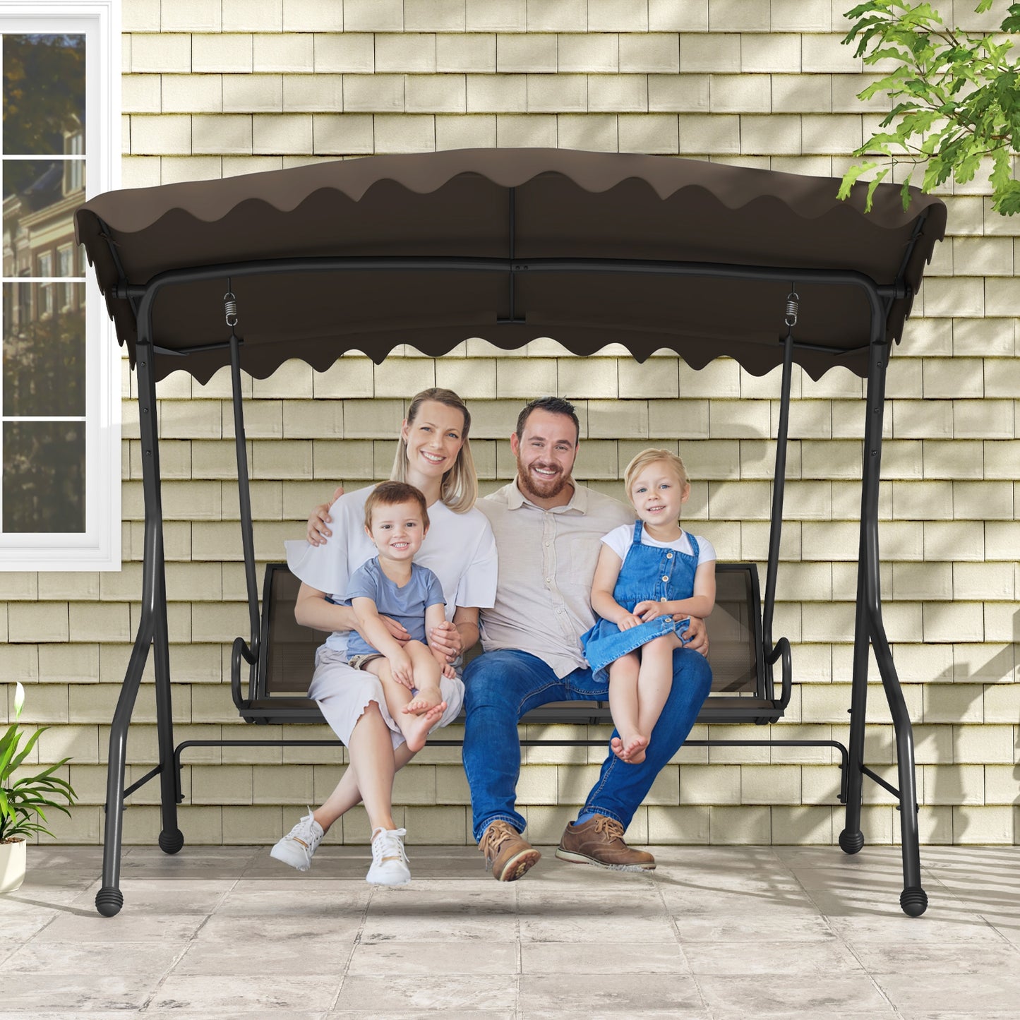 3-Seat Outdoor Porch Canopy Swing with Adjustable Shading-Brown Kids Crystal