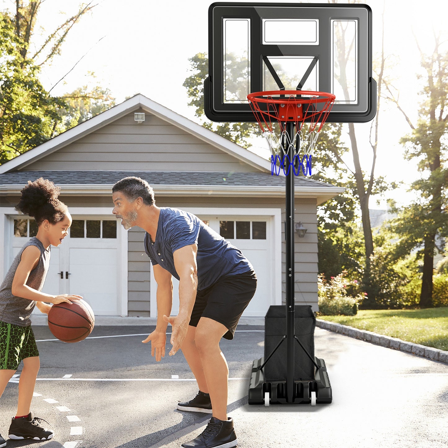 7.9-10 Feet Portable Basketball Hoop System with Sturdy Base and Wheels-Black Kids Crystal