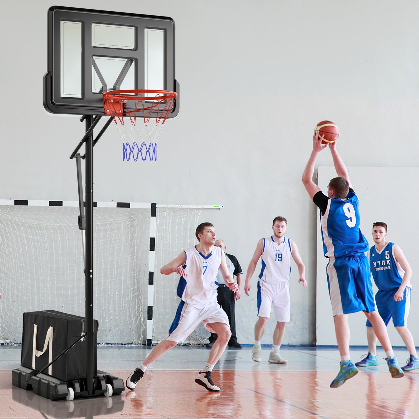 7.9-10 Feet Portable Basketball Hoop System with Sturdy Base and Wheels-Black Kids Crystal