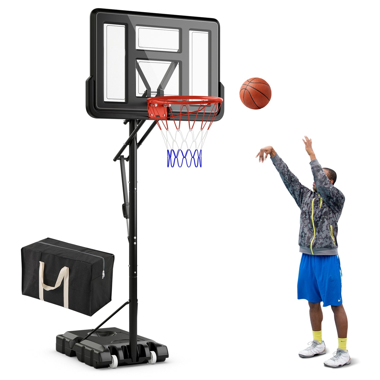 7.9-10 Feet Portable Basketball Hoop System with Sturdy Base and Wheels-Black Kids Crystal