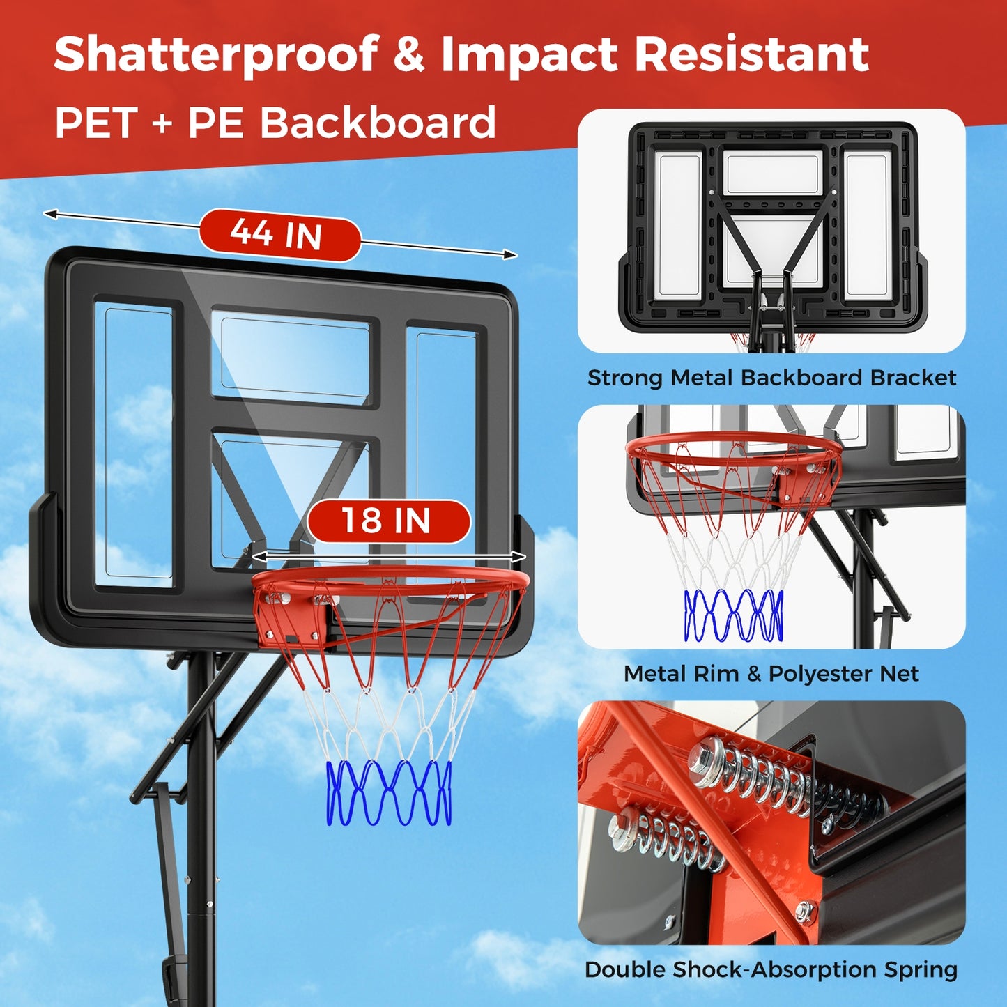 7.9-10 Feet Portable Basketball Hoop System with Sturdy Base and Wheels-Black Kids Crystal