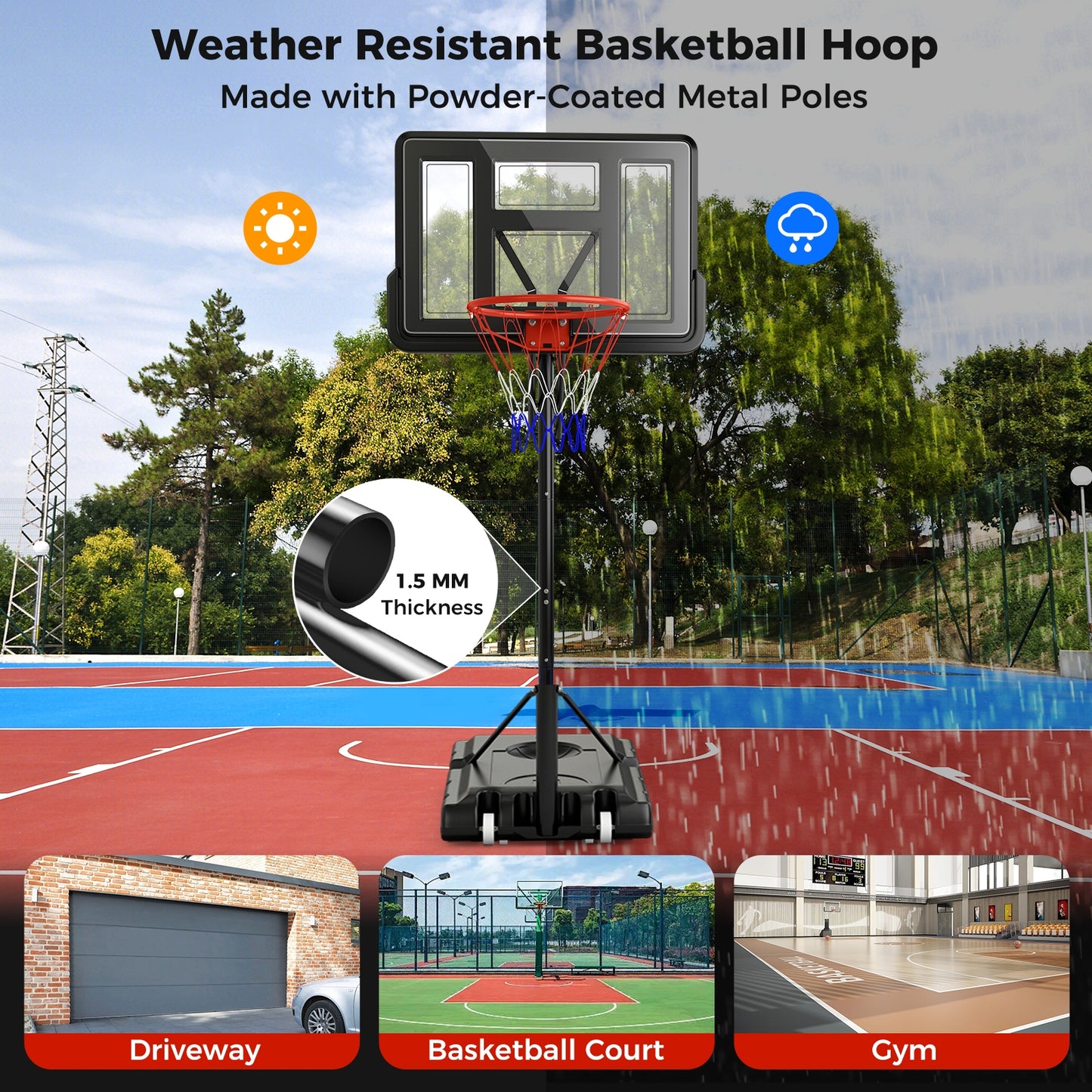 7.9-10 Feet Portable Basketball Hoop System with Sturdy Base and Wheels-Black Kids Crystal
