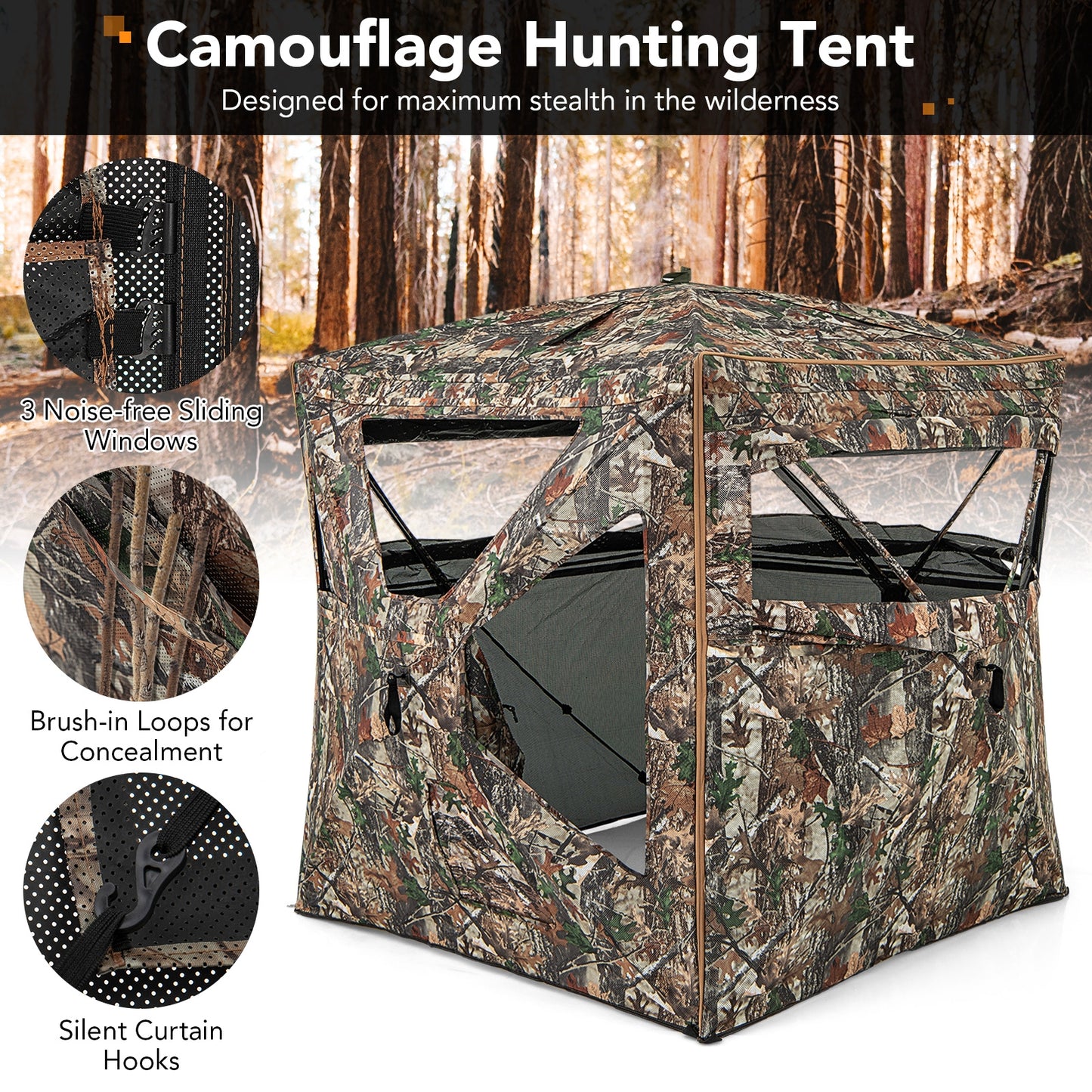 5-IN-1 Detachable Hunting Blind for 2-3 People with Skylight Kids Crystal