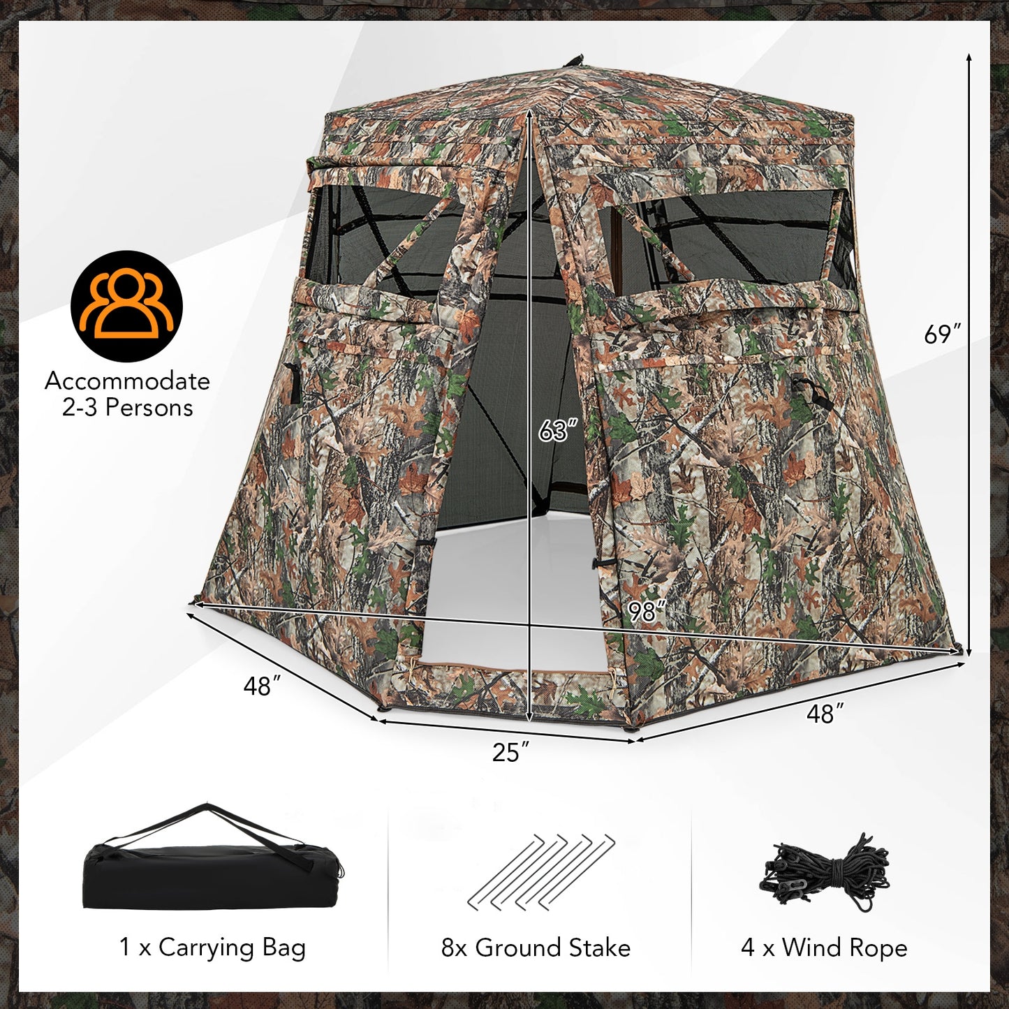 360° One Way See Through Ground Hunting Blind for Deer and Turkey Hunting Kids Crystal