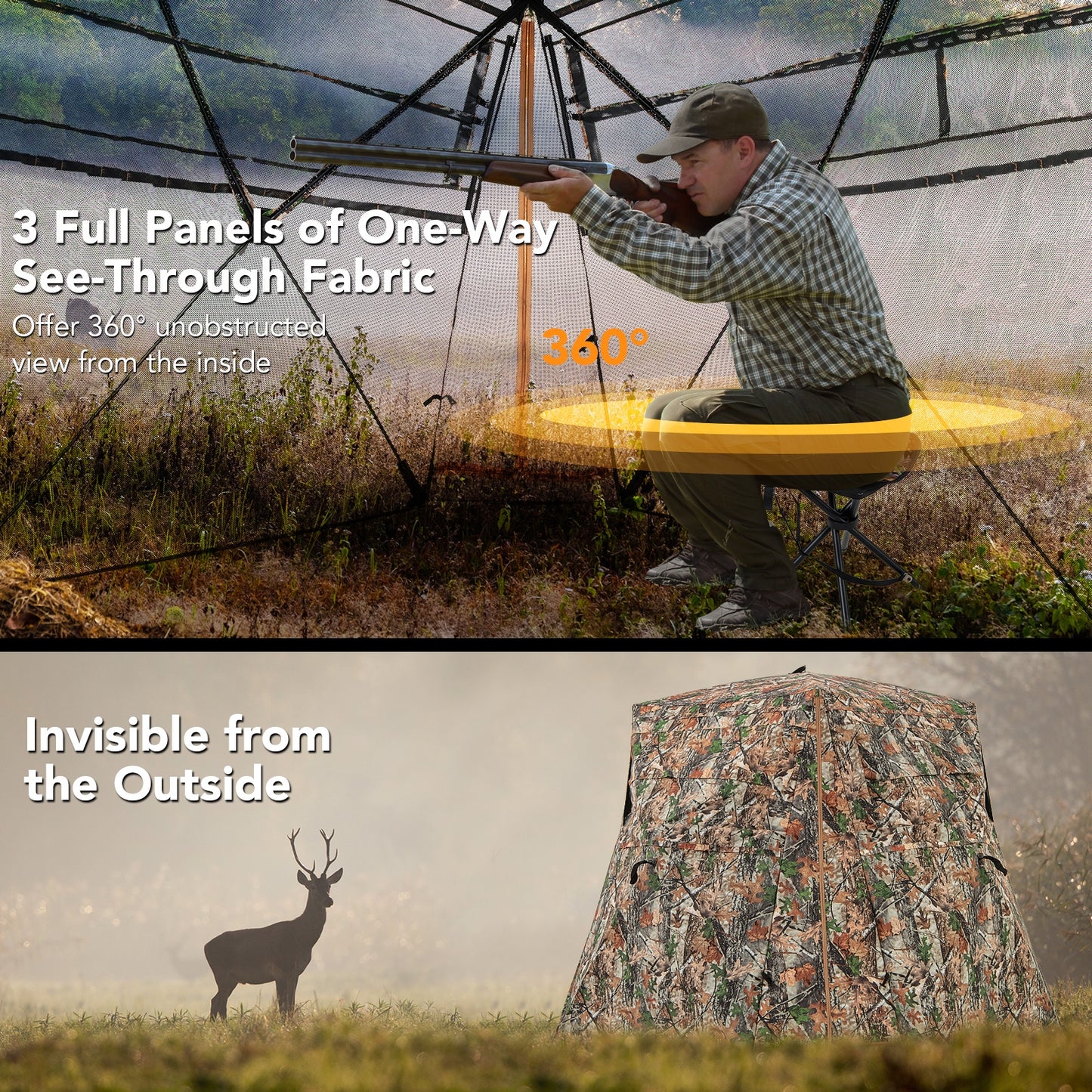 360° One Way See Through Ground Hunting Blind for Deer and Turkey Hunting Kids Crystal