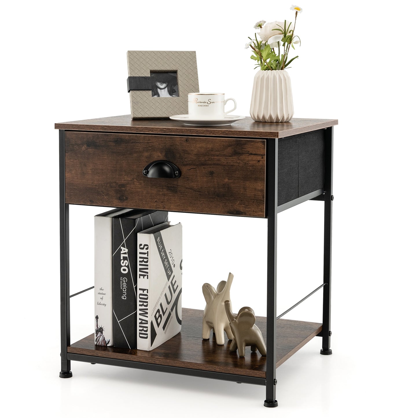 2-Tier Nightstand with Open Storage Shelf for Living Room Bedroom-1 Piece Kids Crystal