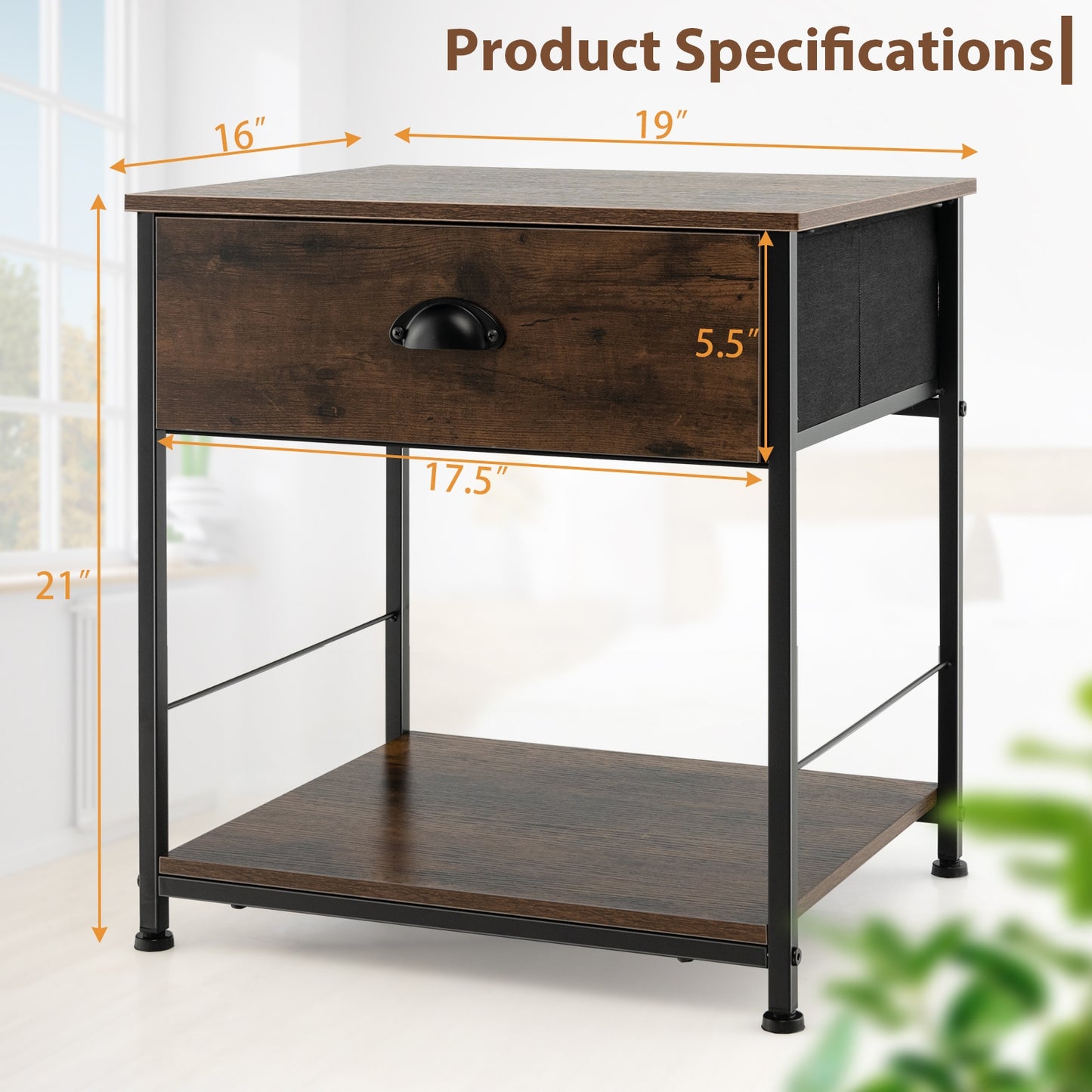 2-Tier Nightstand with Open Storage Shelf for Living Room Bedroom-1 Piece Kids Crystal