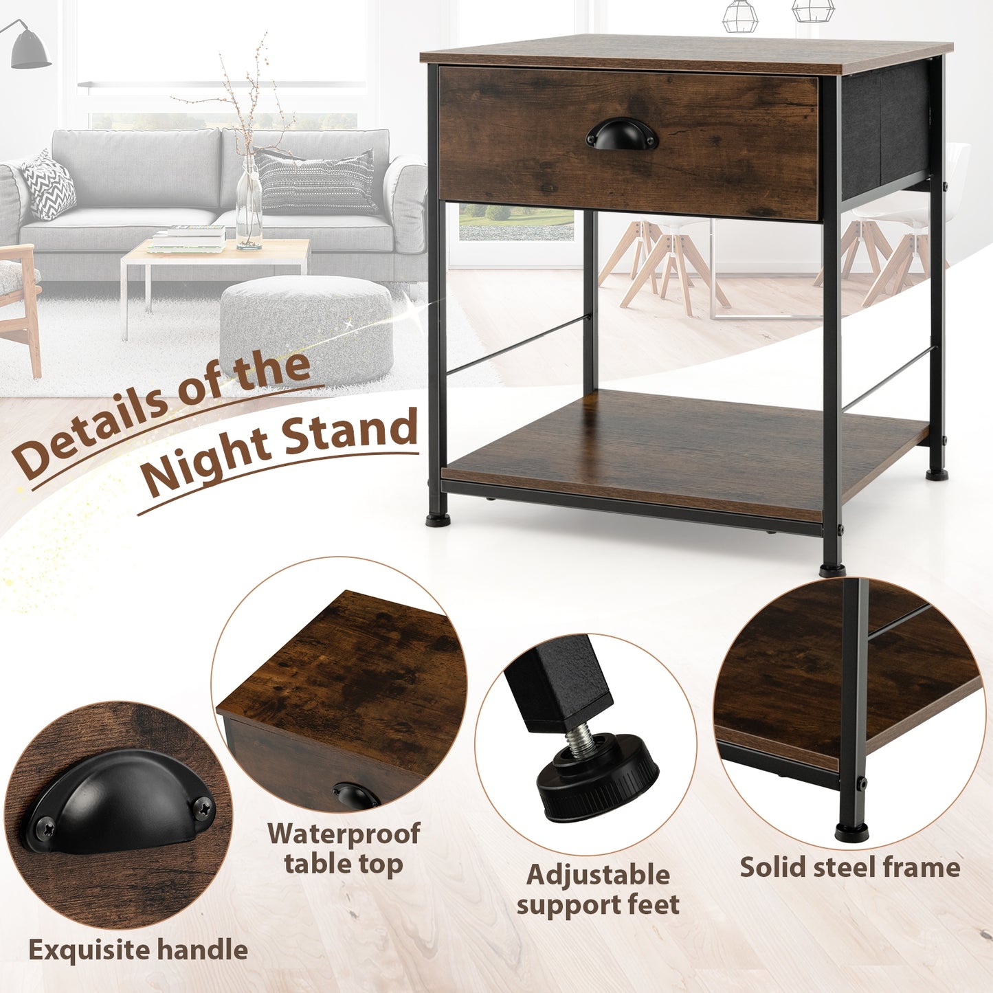2-Tier Nightstand with Open Storage Shelf for Living Room Bedroom-1 Piece Kids Crystal