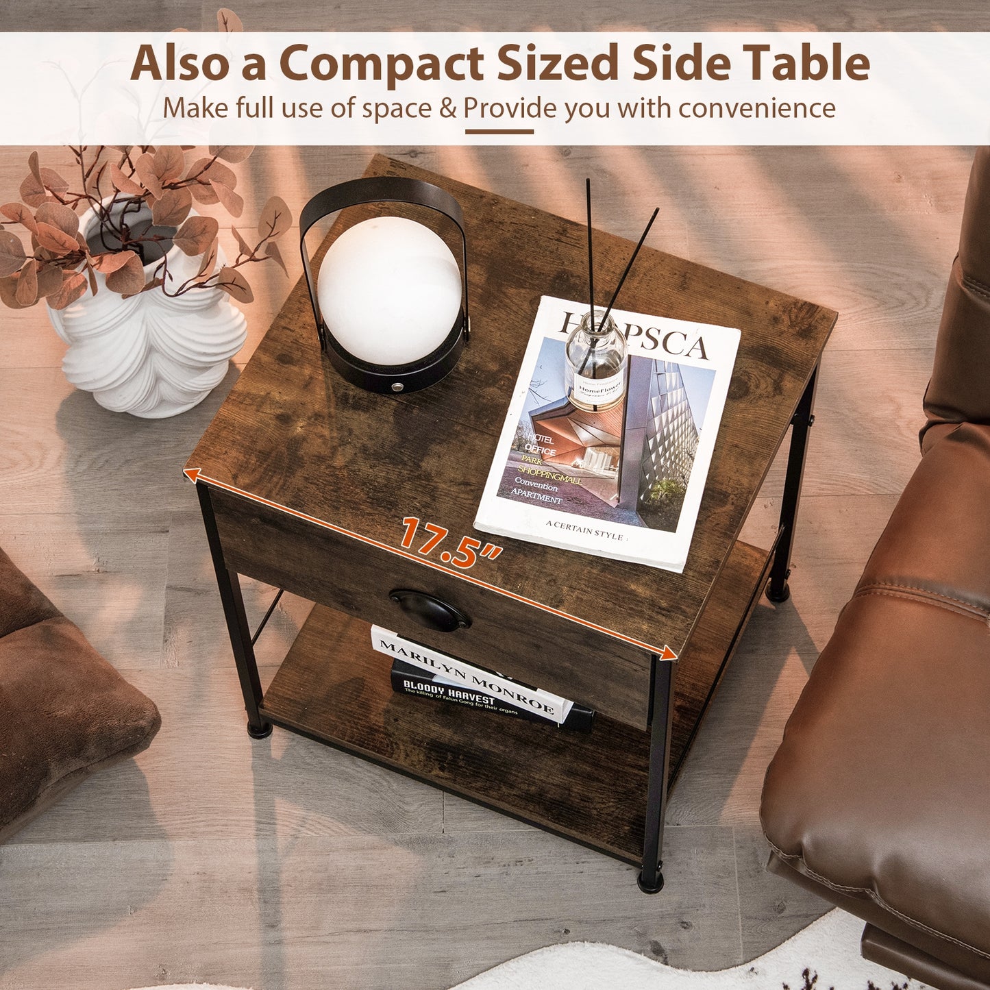 2-Tier Nightstand with Open Storage Shelf for Living Room Bedroom-1 Piece Kids Crystal
