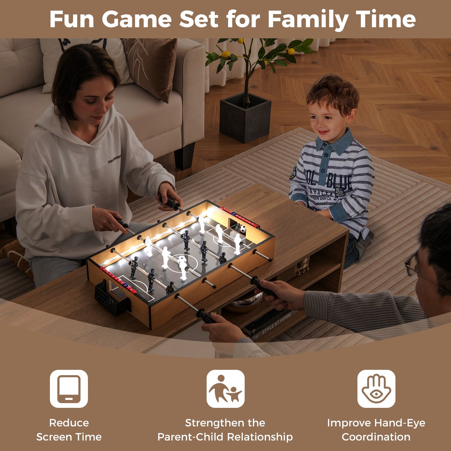 Game Room Size Football Table with Non-slip Handle-Brown