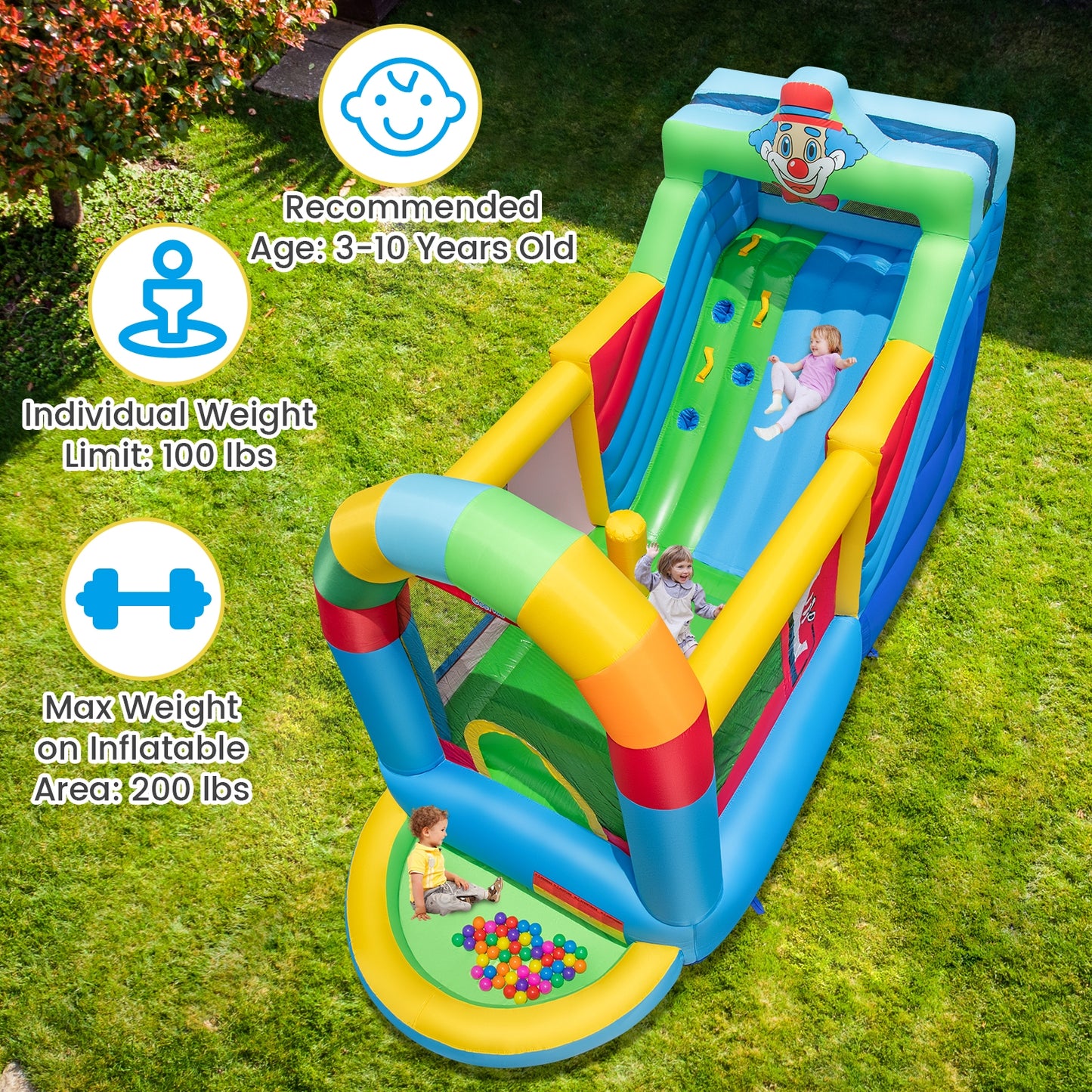 Inflatable Bounce House Obstacle Course with Ball Pit and Silde with 735W Blower Kids Crystal