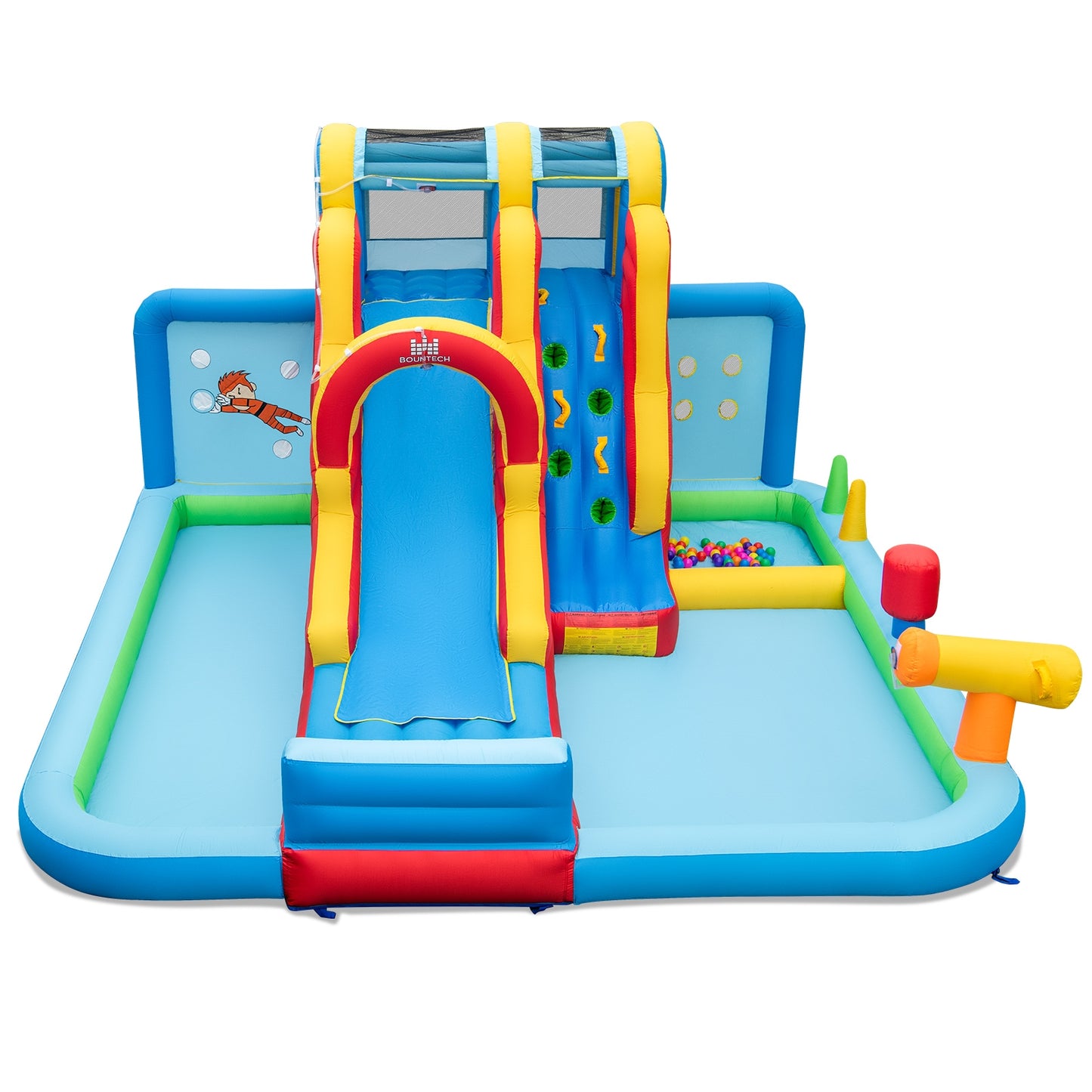 Inflatable Water Slide Water Park with Long Slide and Splash Pools and Ball Pit without Blower Kids Crystal