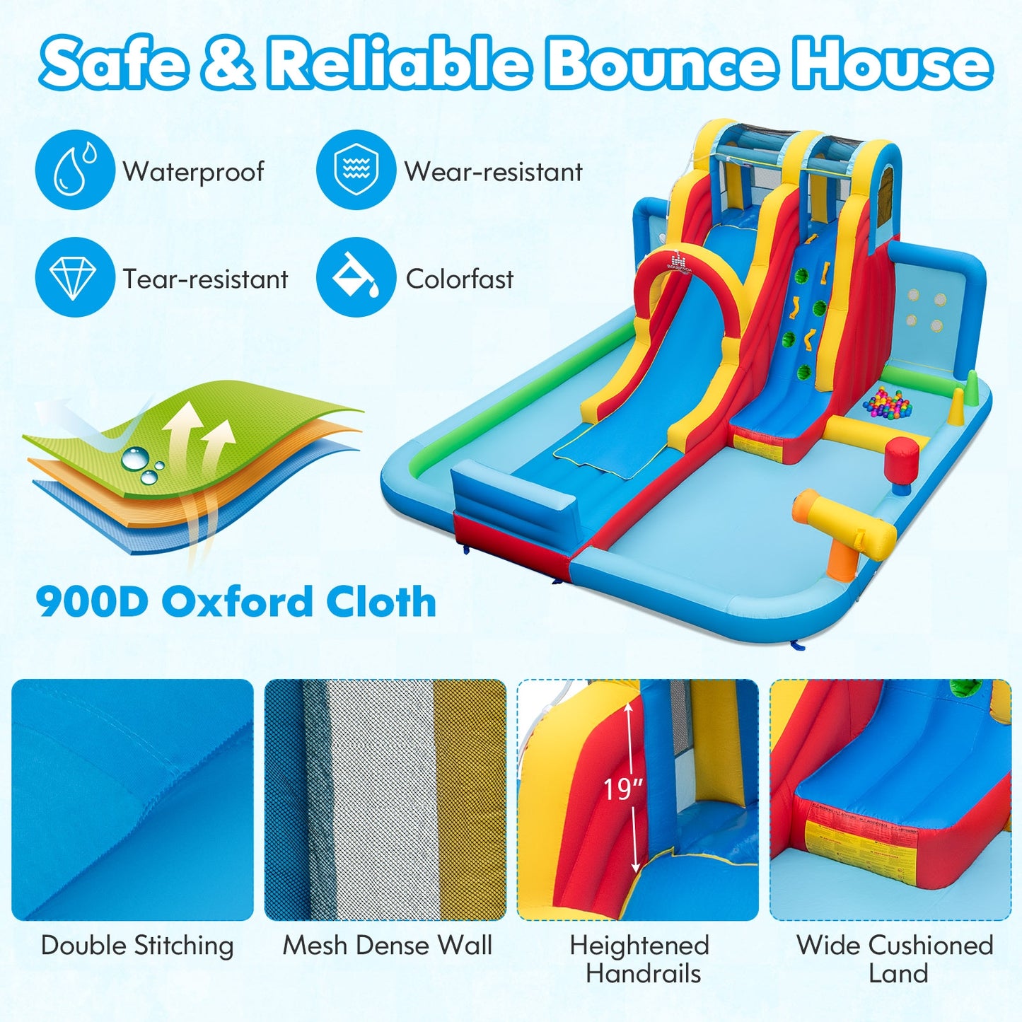 Inflatable Water Slide Water Park with Long Slide and Splash Pools and Ball Pit with 680W Blower Kids Crystal