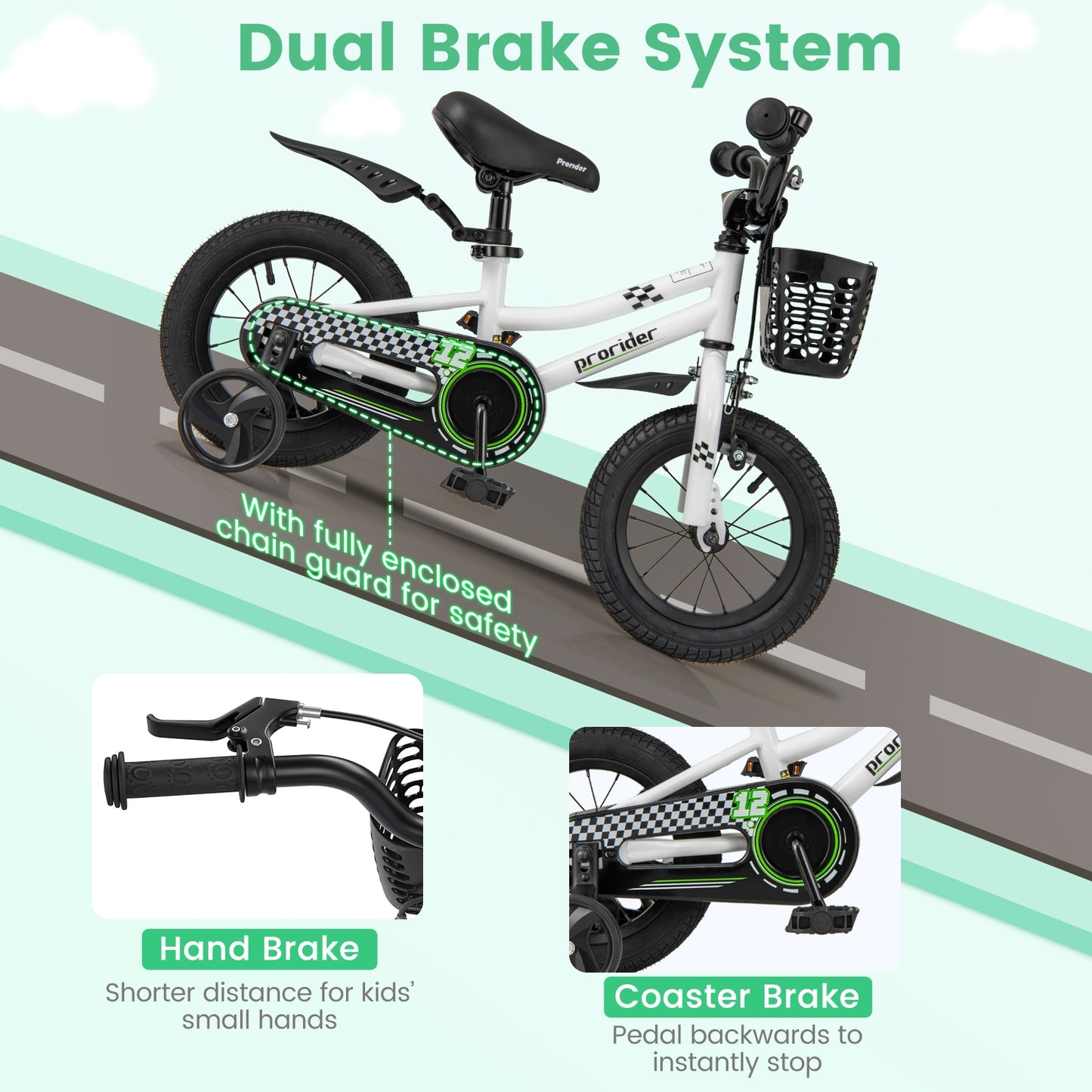 12 Inch Kids Bike Children Bicycle with Training Wheels for 3-4 Years Old-White Kids Crystal