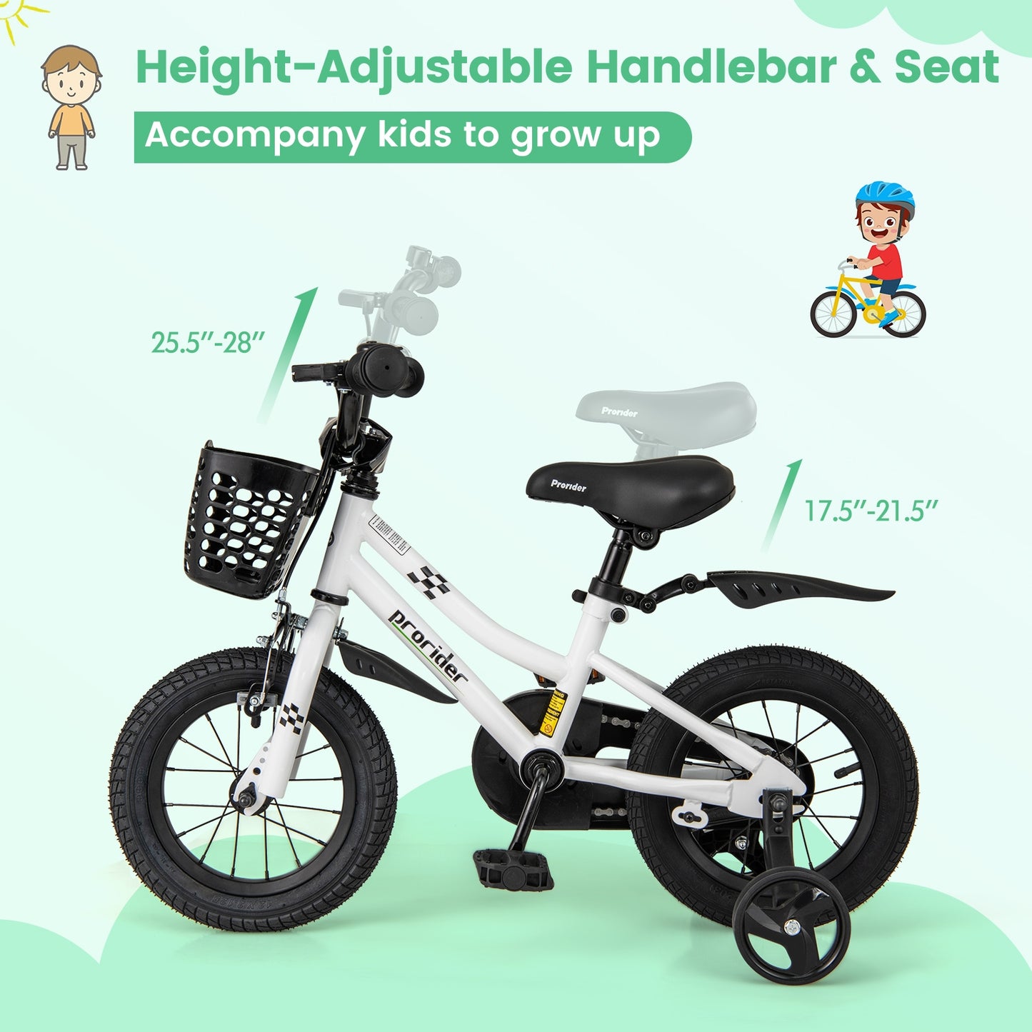 12 Inch Kids Bike Children Bicycle with Training Wheels for 3-4 Years Old-White Kids Crystal